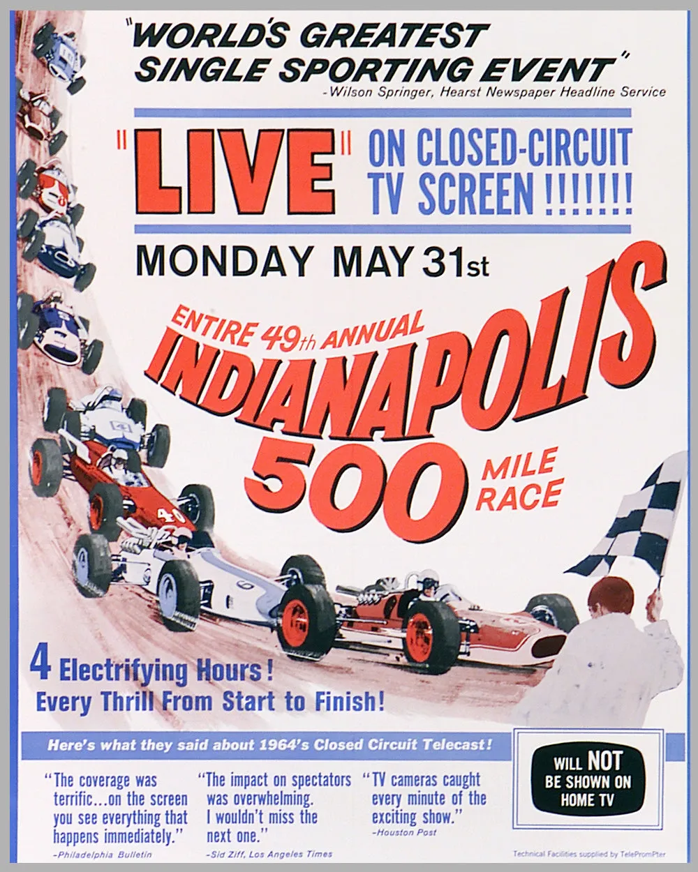 1965 49th Indianapolis 500 Live TV Coverage original event advertising poster