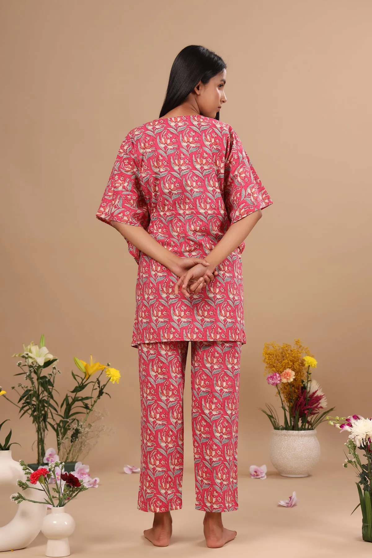 Bagru Batik Print on Pink Kaftan Pajama