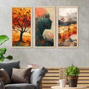 Beautiful Autumn Tree with Colorful Leaves Wooden Wall Frame Set of Three