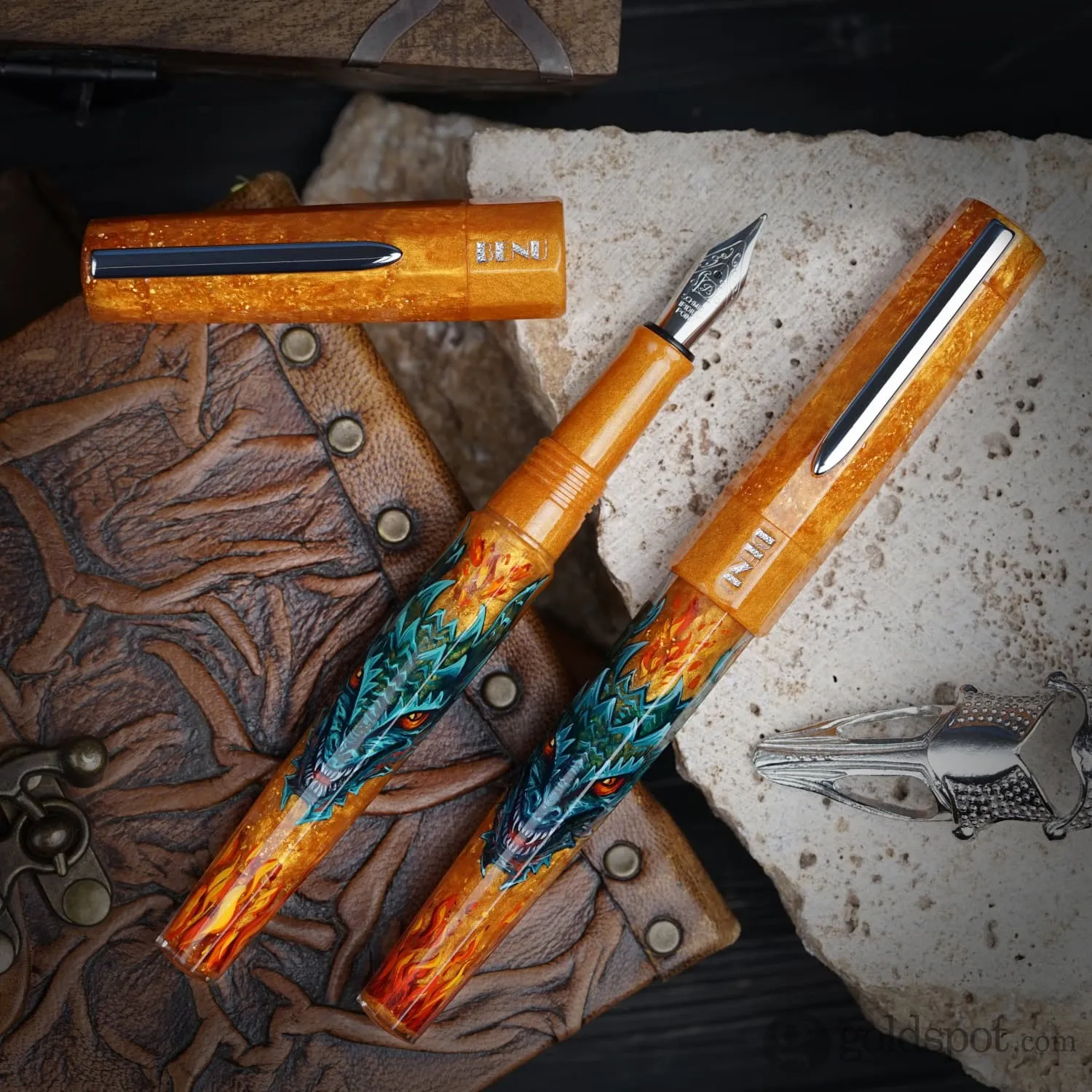 Benu Euphoria Handpainted Dragon Fountain Pen in Glasog