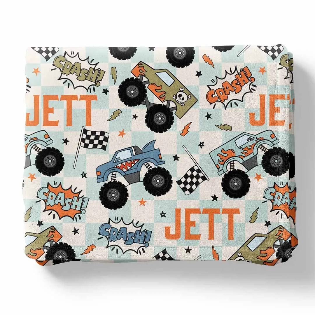 Big Wheelin' Personalized Kids Blanket