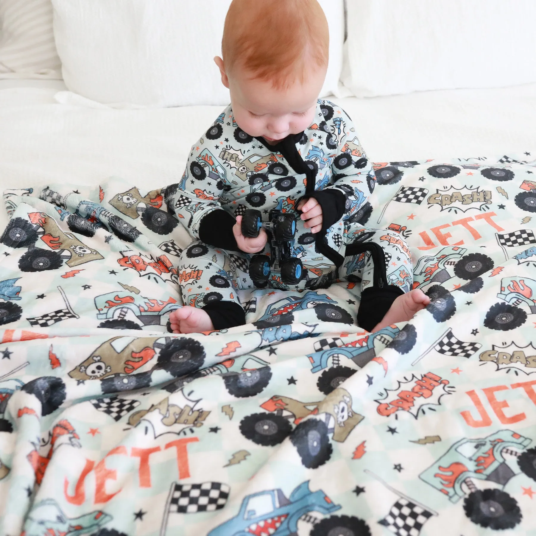 Big Wheelin' Personalized Kids Blanket