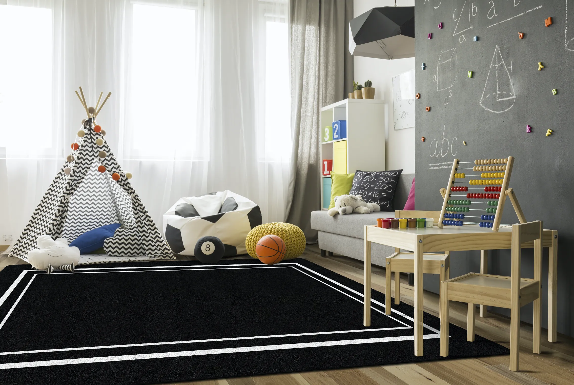 Black & White Border | Classroom Rug | Schoolgirl Style