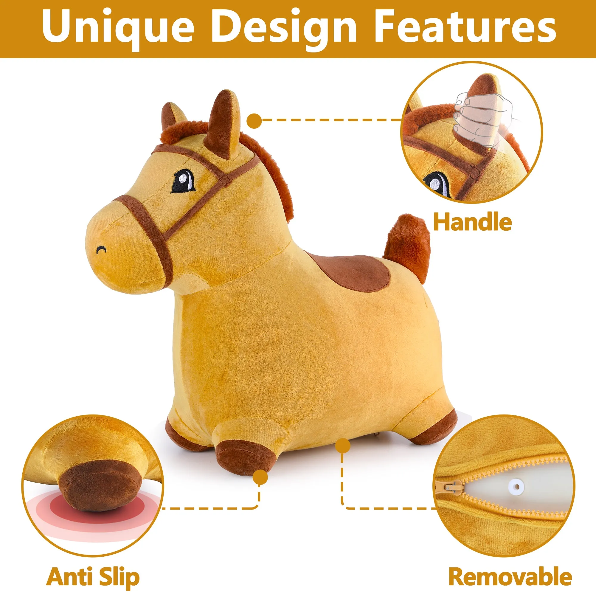 Bouncy Pals Yellow Hopping Horse Outdoor Ride on Play Toy