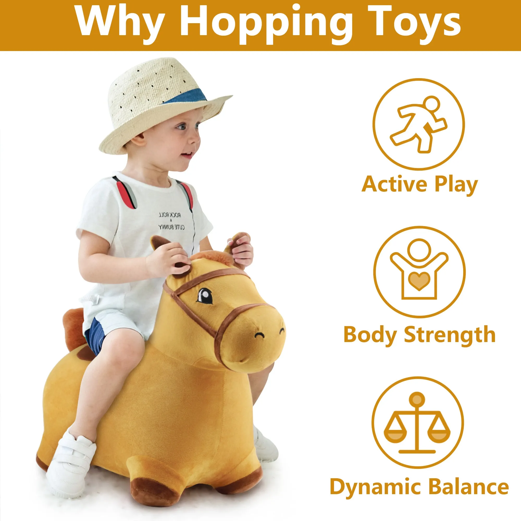 Bouncy Pals Yellow Hopping Horse Outdoor Ride on Play Toy