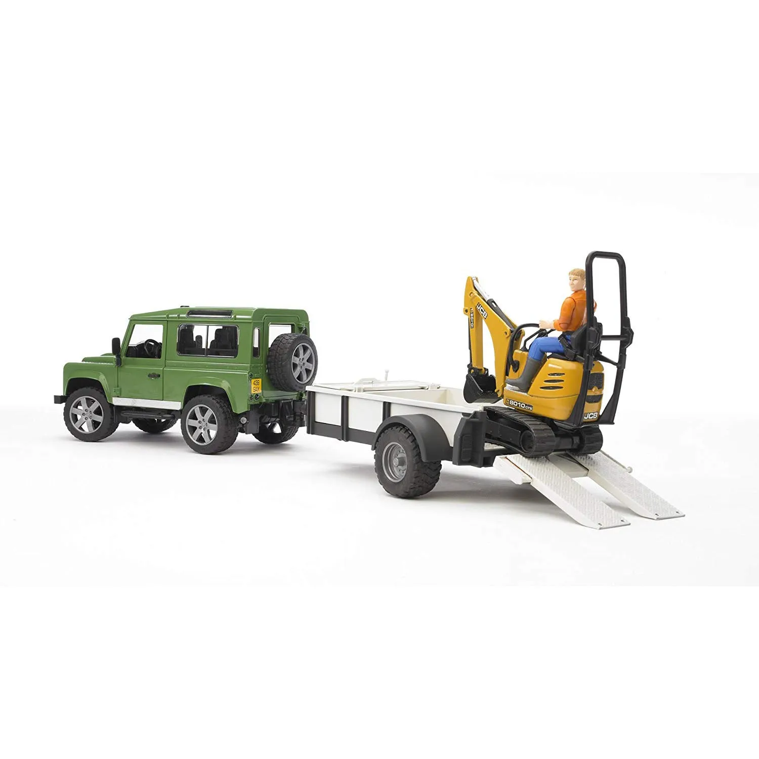 Bruder Land Rover with Trailer, JCB Micro Excavator and Worker Action Figure