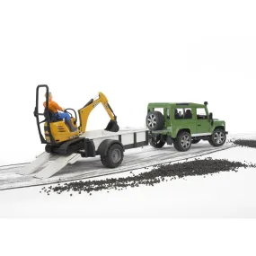 Bruder Land Rover with Trailer, JCB Micro Excavator and Worker Action Figure