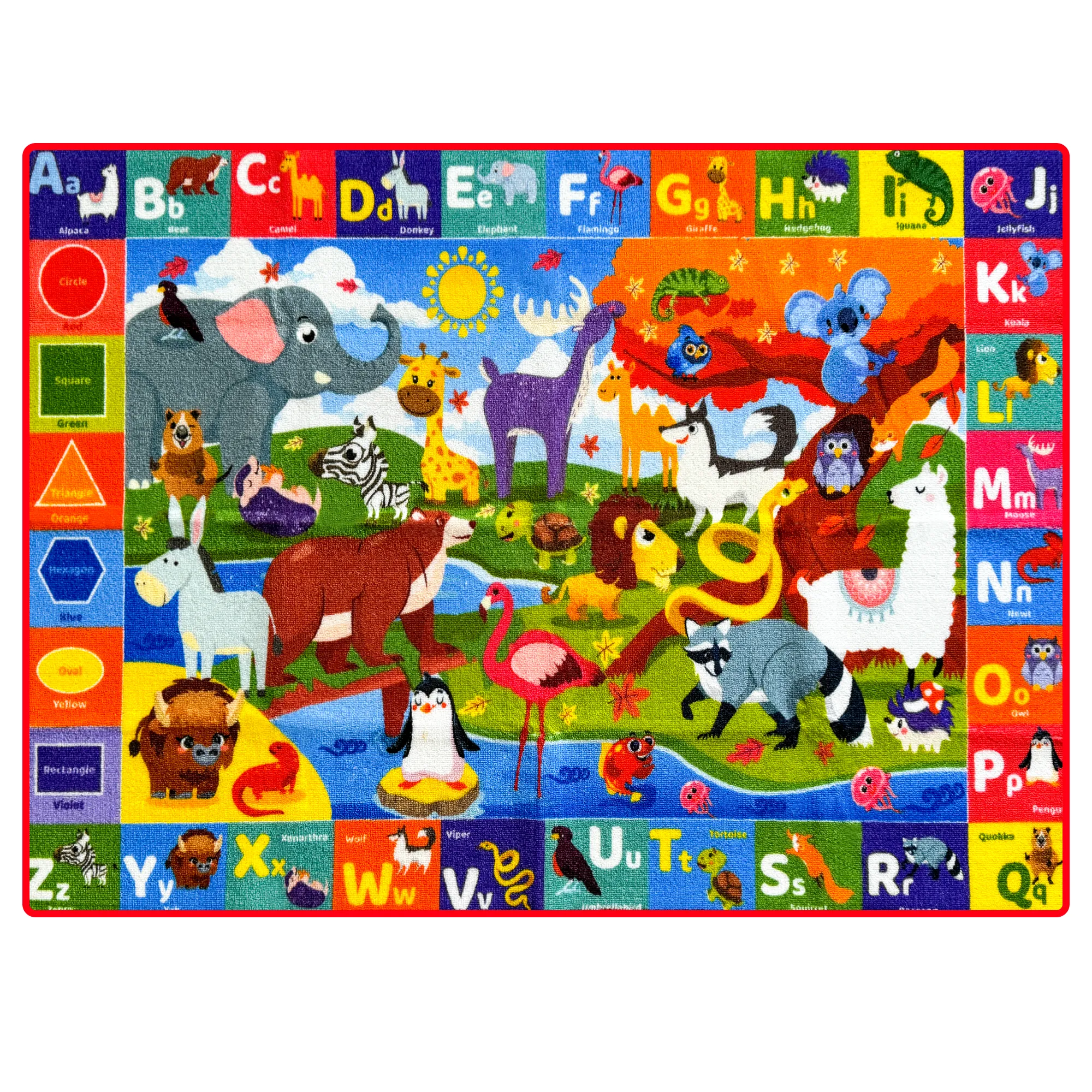 Classroom Rug for Kids | 59x39 ABC Rugs | Animals