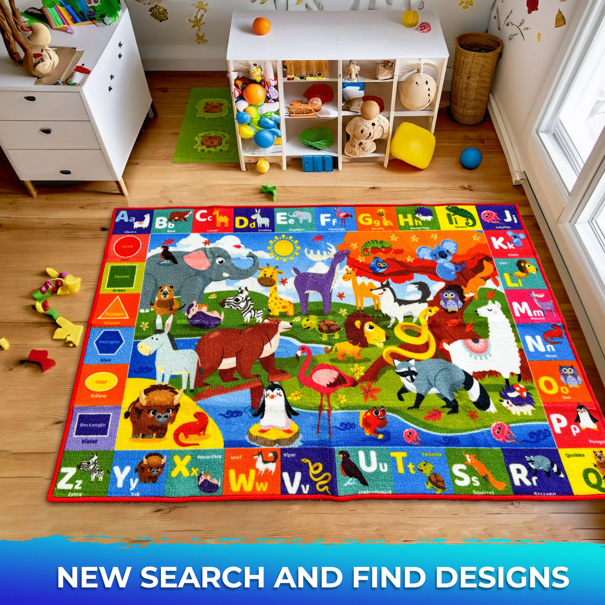 Classroom Rug for Kids | 59x39 ABC Rugs | Animals