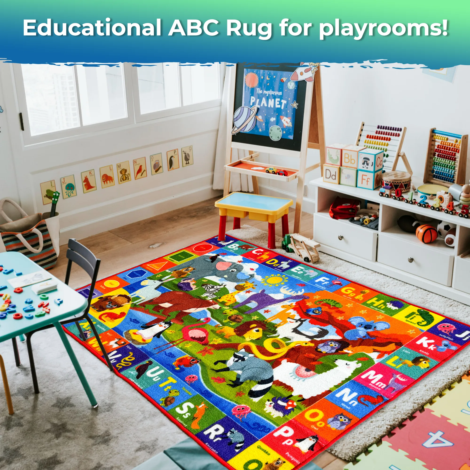 Classroom Rug for Kids | 59x39 ABC Rugs | Animals