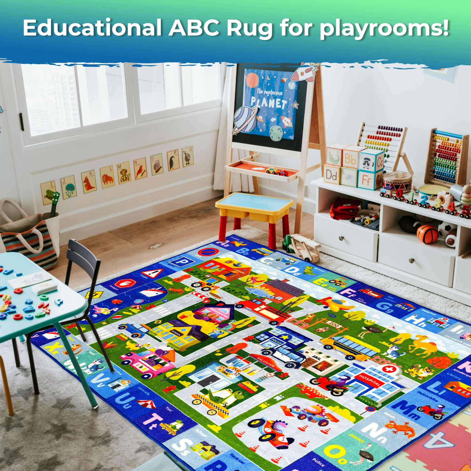 Classroom Rug for Kids | 78x59 ABC Rugs | City