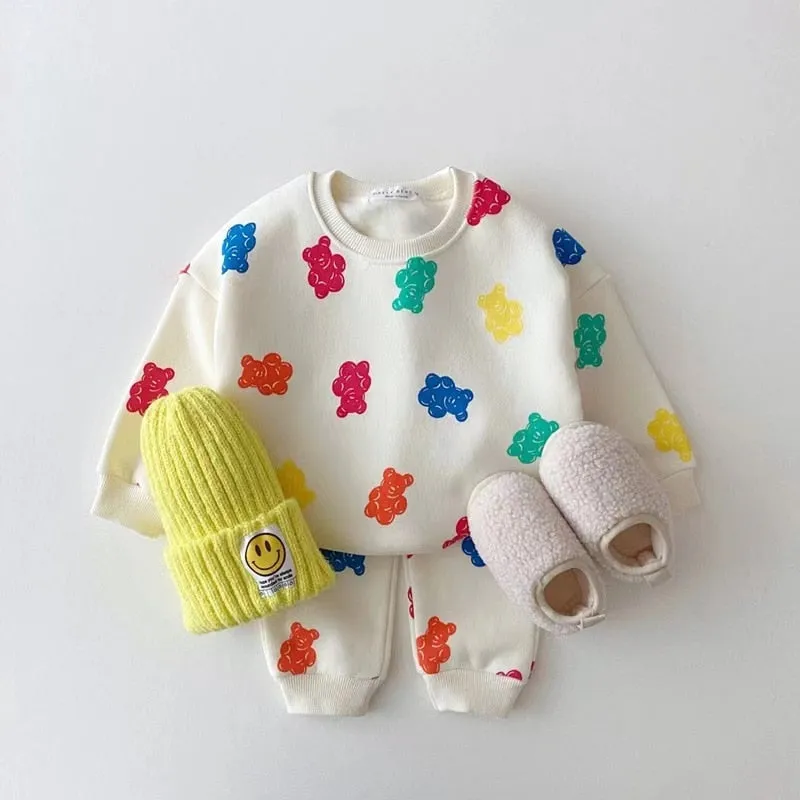 Colorful Bear-Print  Jogger Set