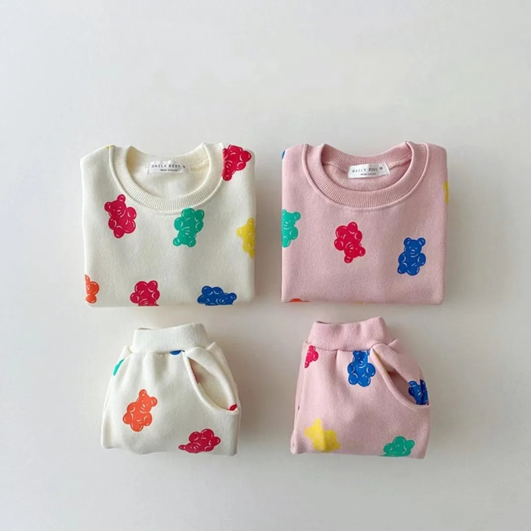 Colorful Bear-Print  Jogger Set