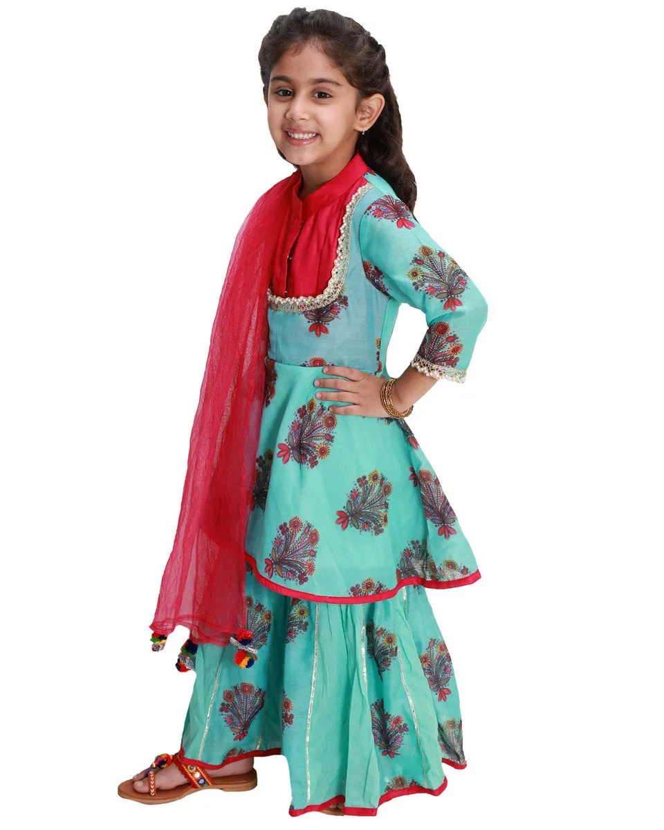 Floral Sharara with Peplum Top-Blue