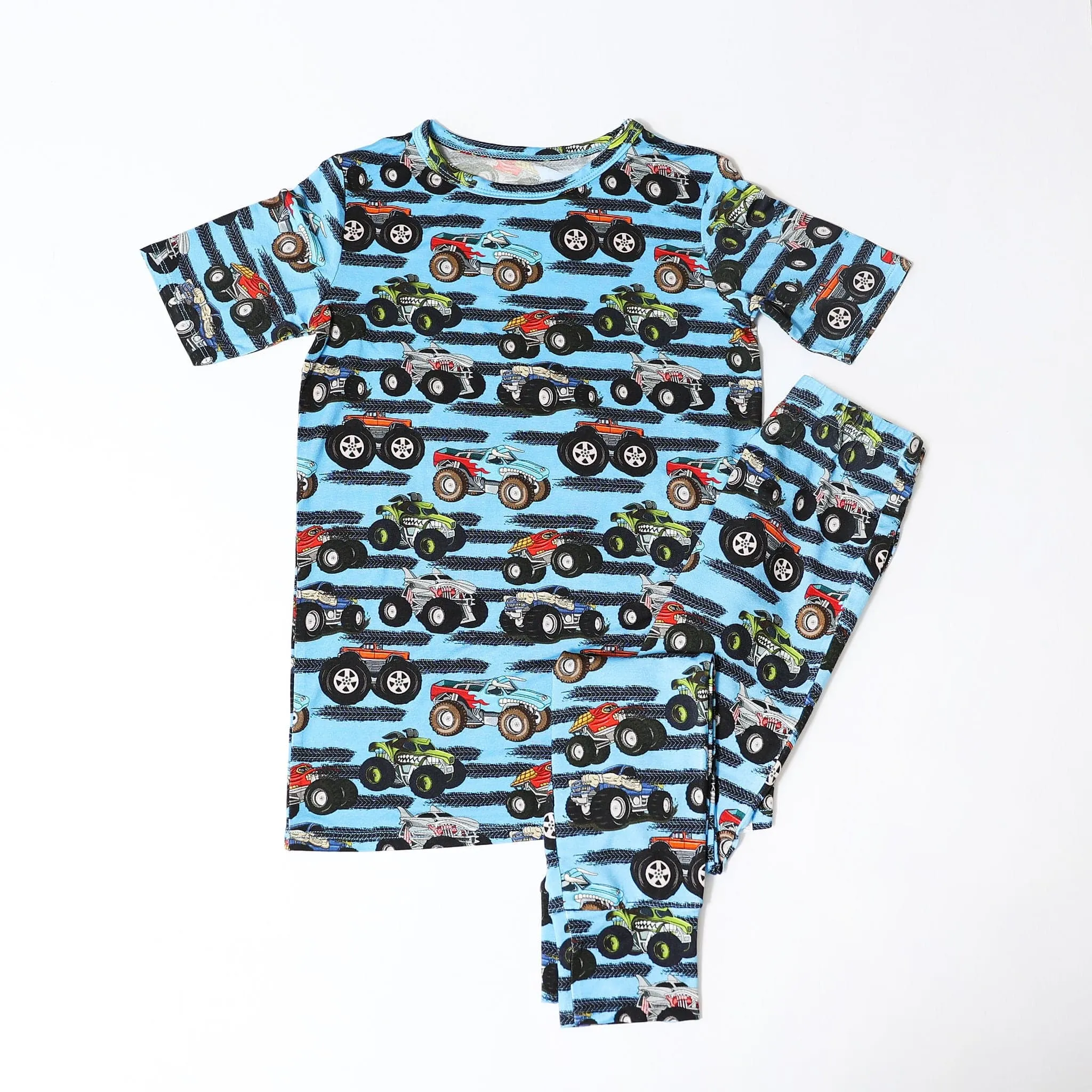 Fluffy Friends Monster Trucks - Bamboo Short Sleeve Pant Lounge Set