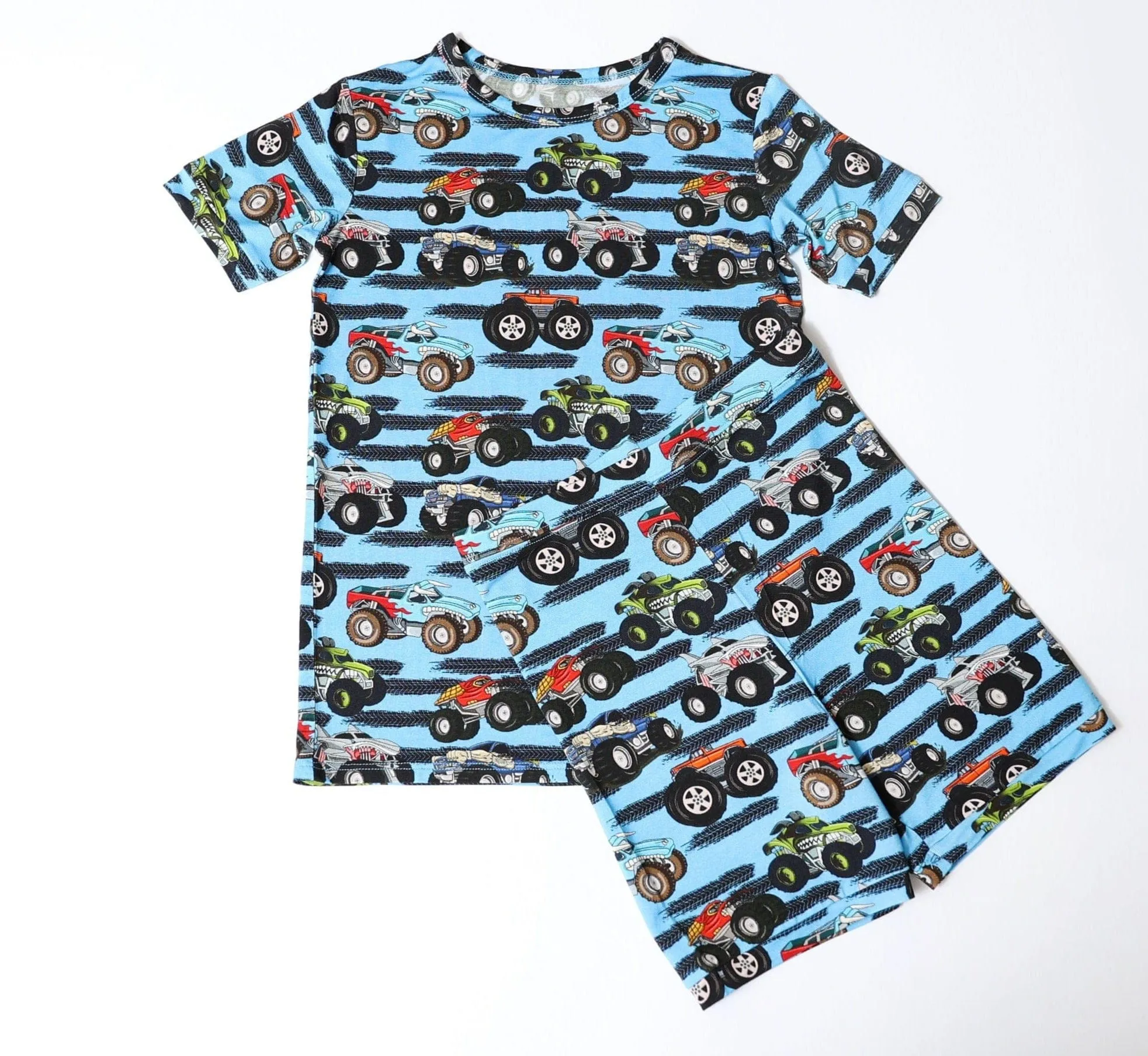 Fluffy Friends Monster Trucks - Bamboo Short Sleeve Short Lounge Set