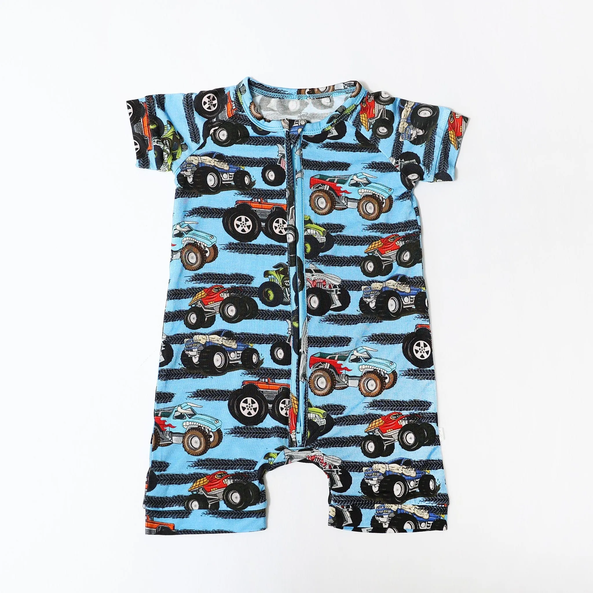 Fluffy Friends Monster Trucks - Bamboo Shorty Romper