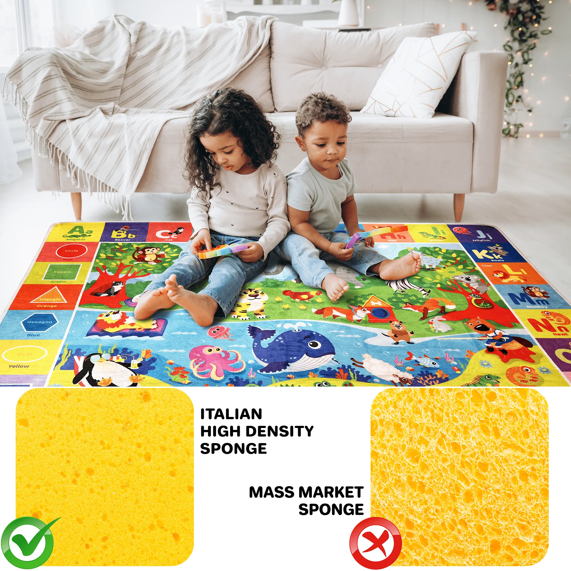 Large Baby Play Mat for Floor | Plush ABC Playmat for Toddlers