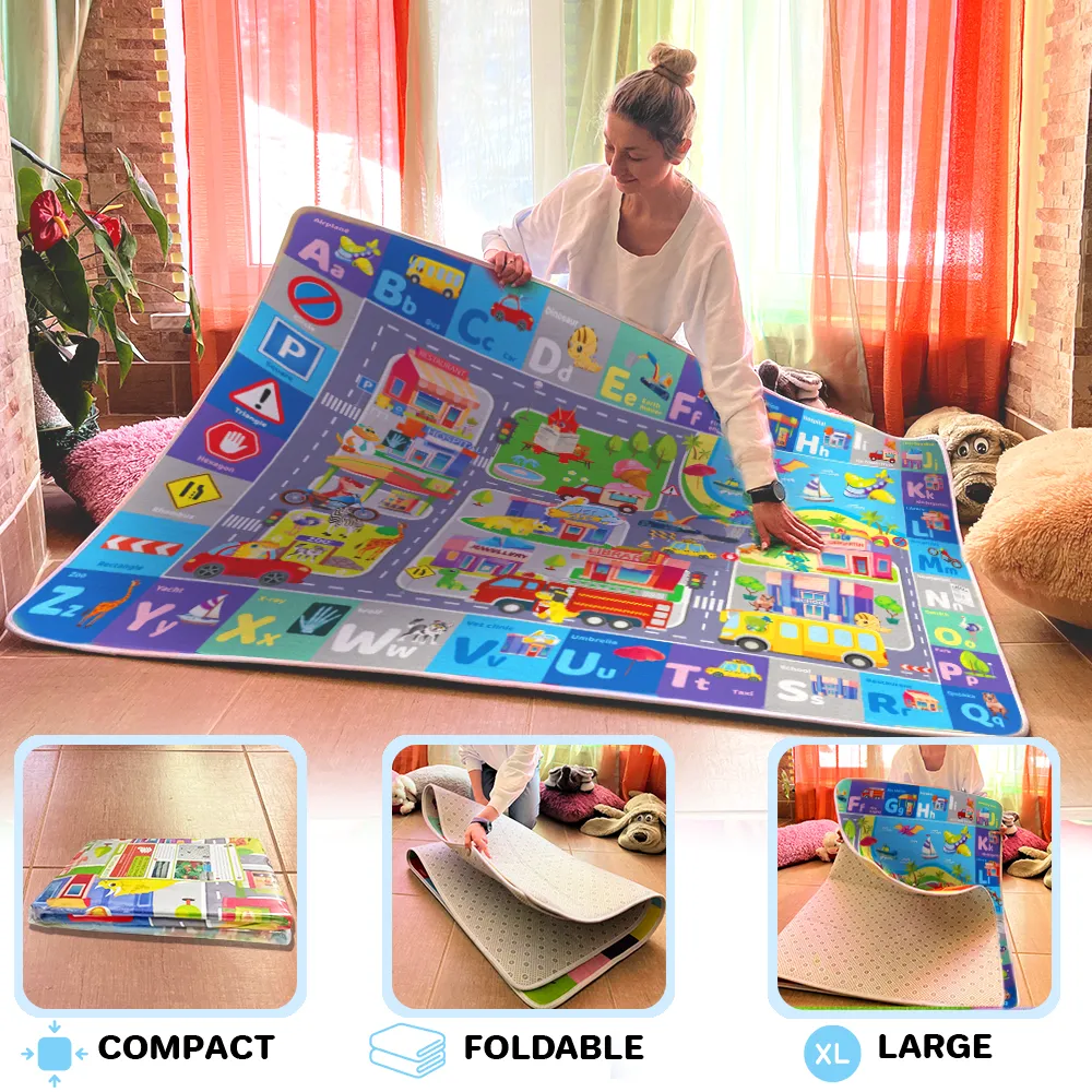 Large Baby Play Mat for Floor | Plush ABC with City