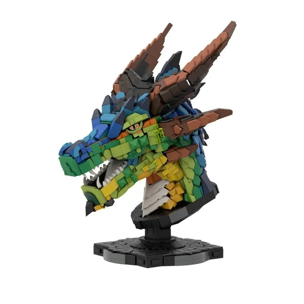 MOC  Compatible  MOC Zodiac Heads Colorful Dragon Head Building Blocks Set Power Symbol Dragon Display Model toys  Kid