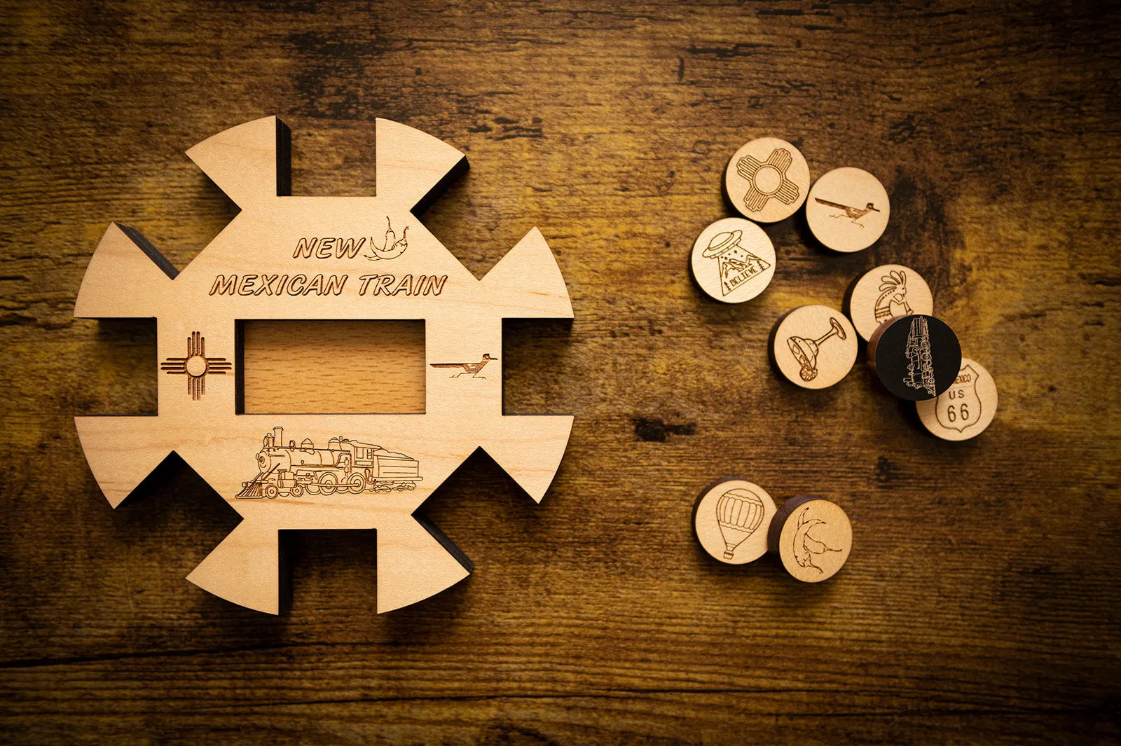 New Mexican Train Hub & Tokens Set