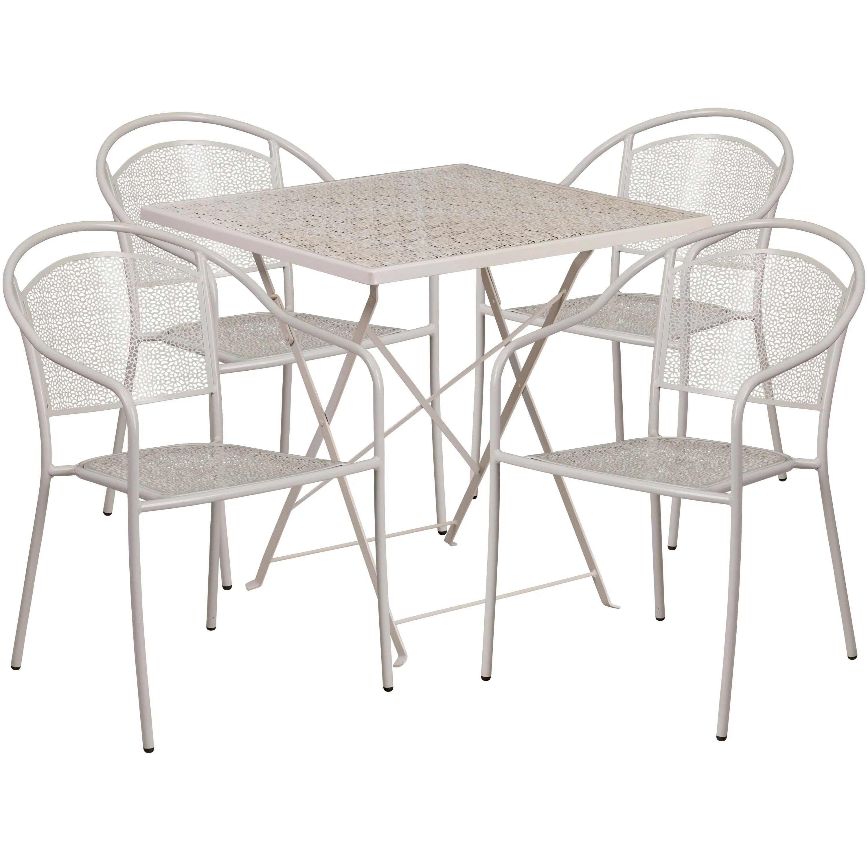 Oia Commercial Grade 28" Square Indoor-Outdoor Steel Folding Patio Table Set with 4 Round Back Chairs