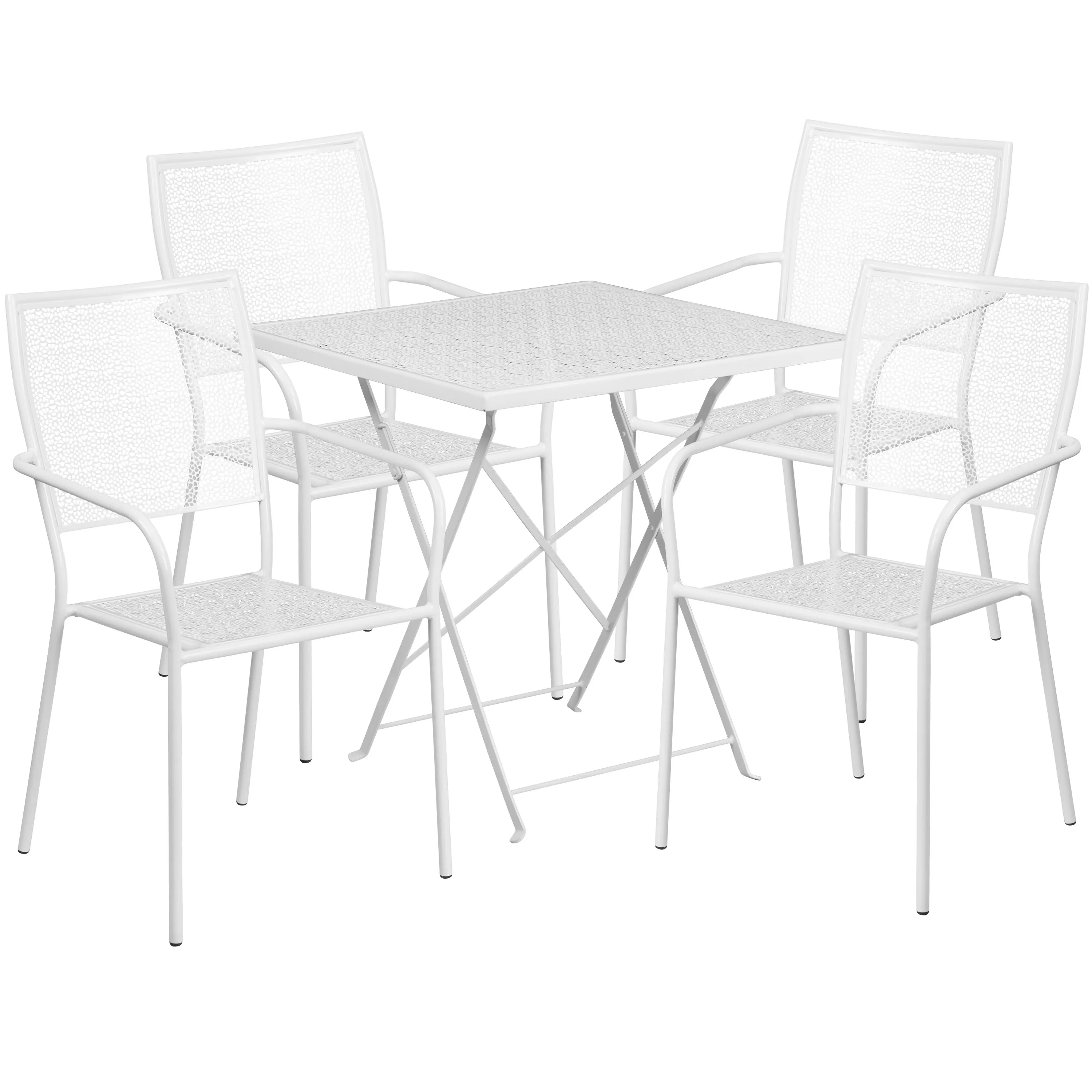 Oia Commercial Grade 28" Square Indoor-Outdoor Steel Folding Patio Table Set with 4 Square Back Chairs