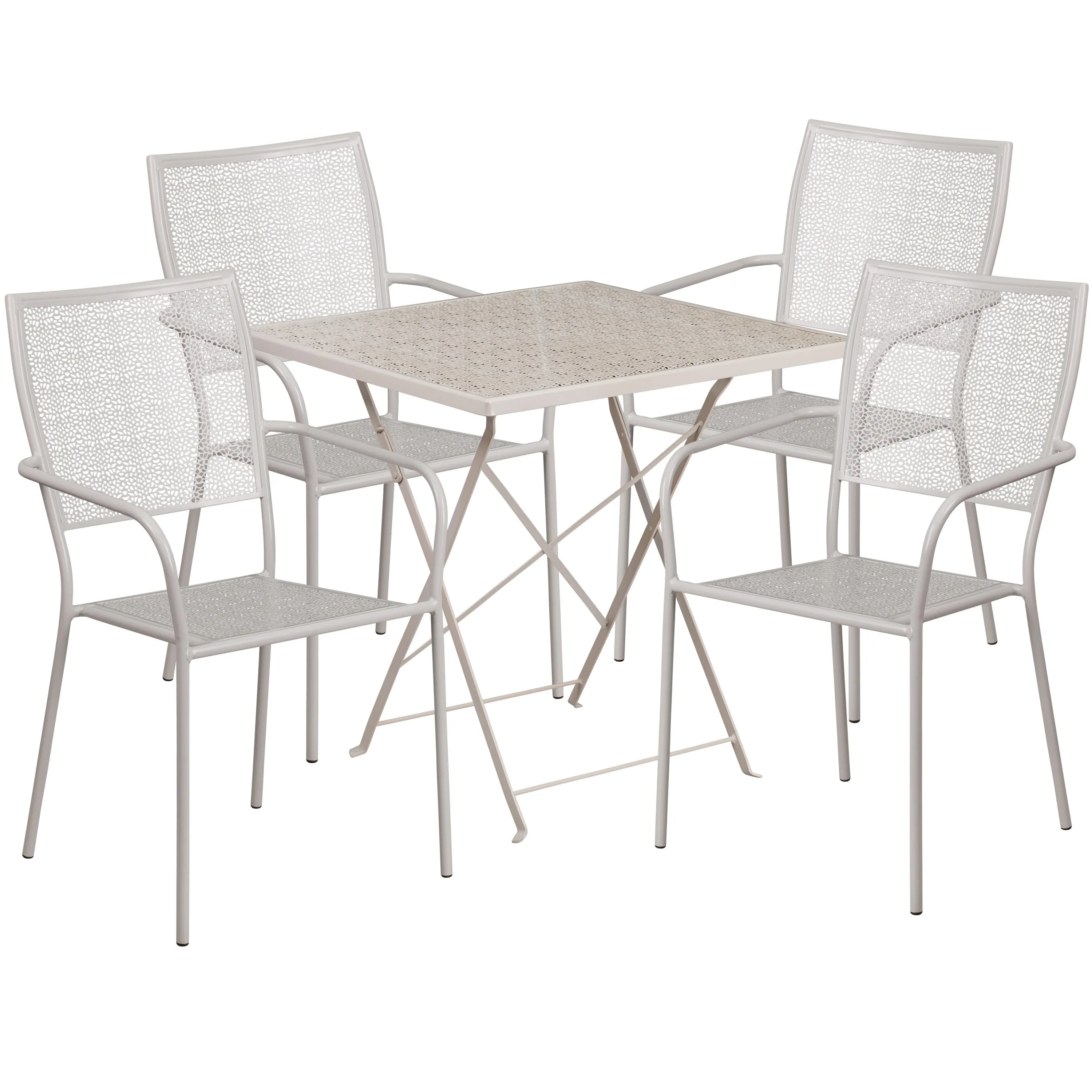 Oia Commercial Grade 28" Square Indoor-Outdoor Steel Folding Patio Table Set with 4 Square Back Chairs