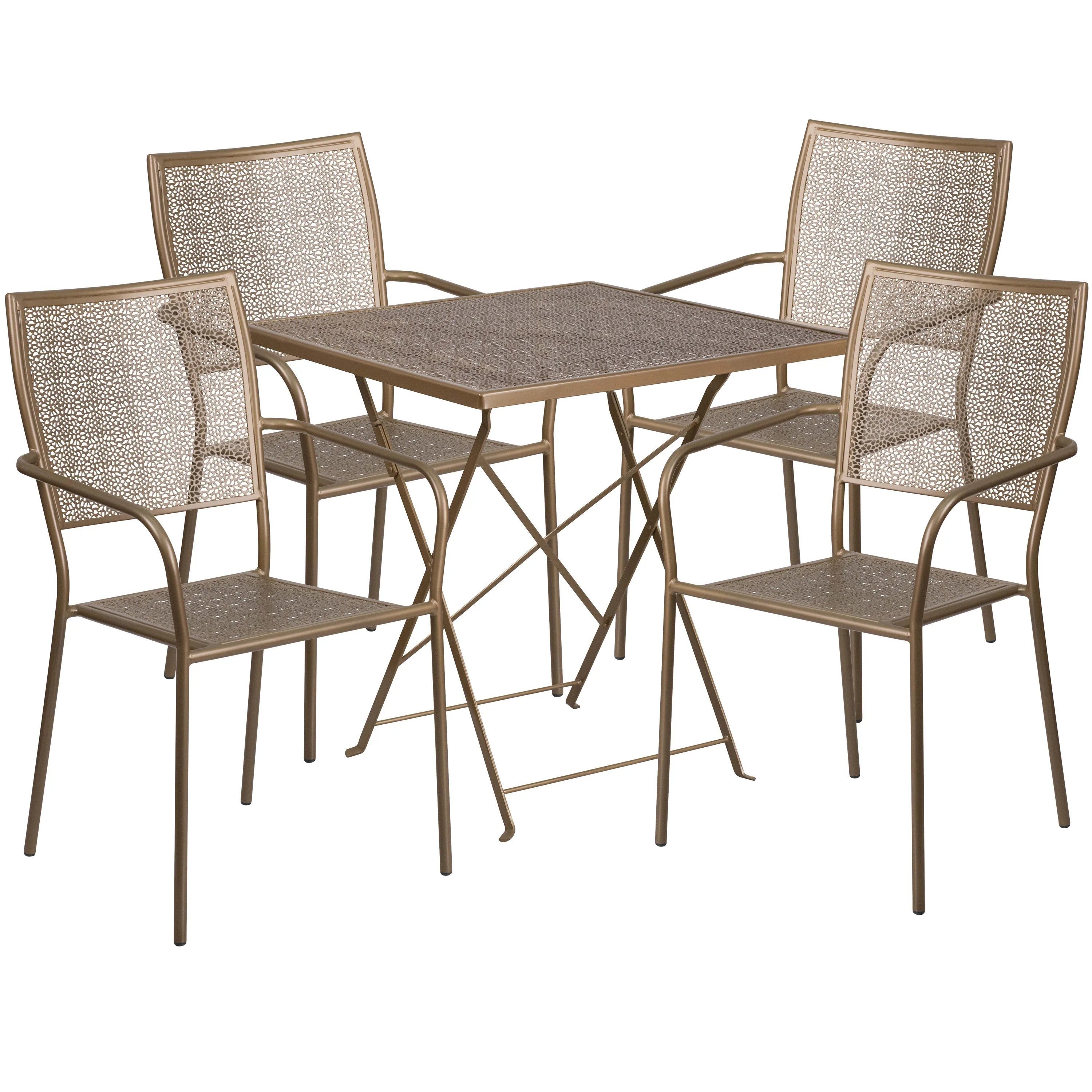 Oia Commercial Grade 28" Square Indoor-Outdoor Steel Folding Patio Table Set with 4 Square Back Chairs