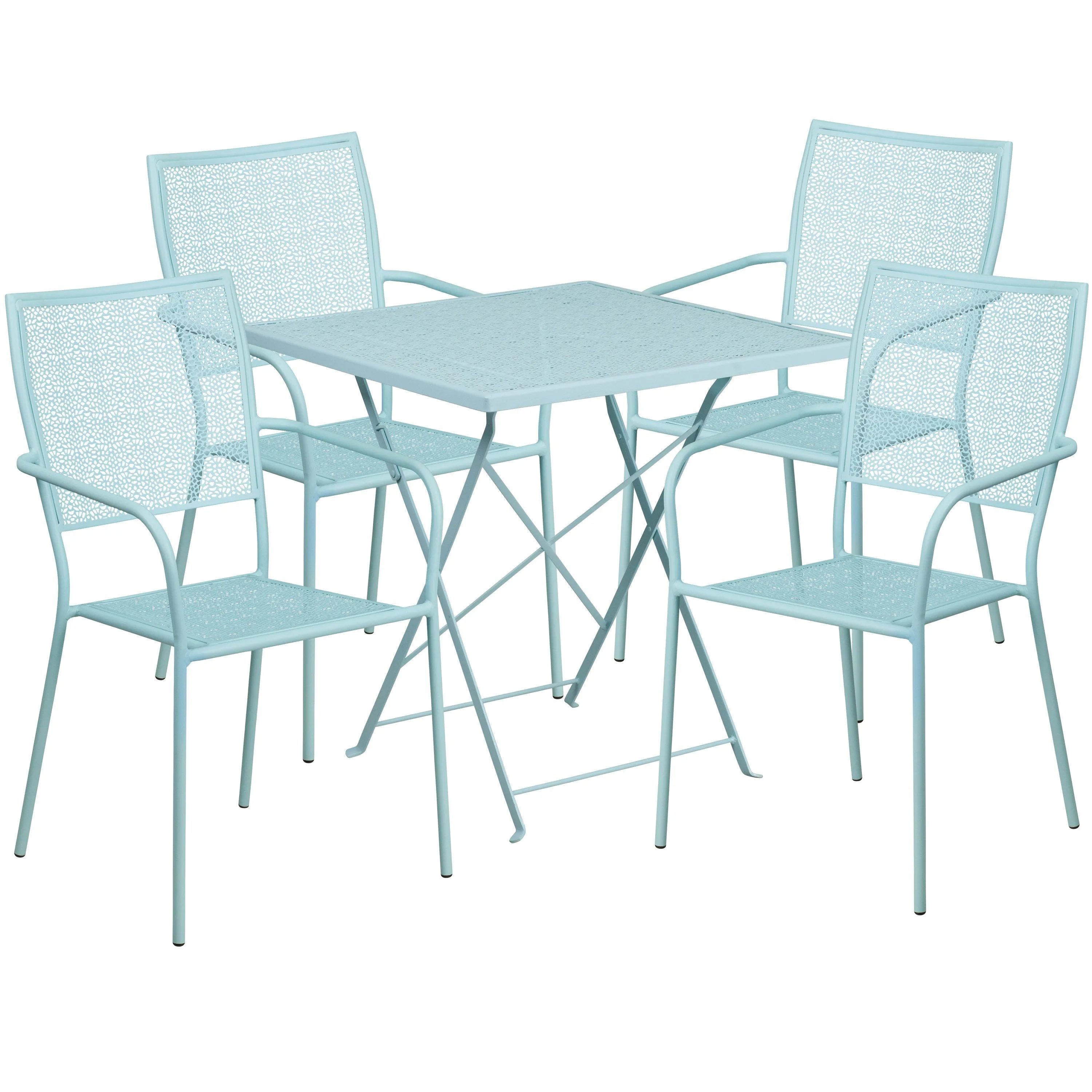 Oia Commercial Grade 28" Square Indoor-Outdoor Steel Folding Patio Table Set with 4 Square Back Chairs