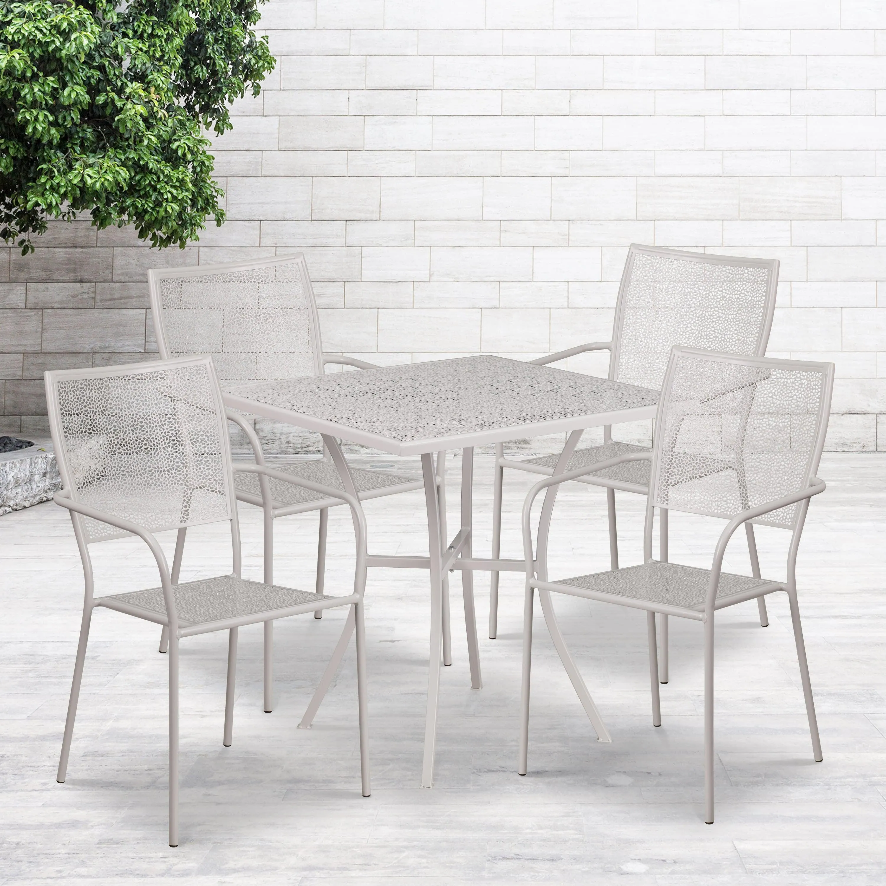 Oia Commercial Grade 28" Square Indoor-Outdoor Steel Patio Table Set with 4 Square Back Chairs