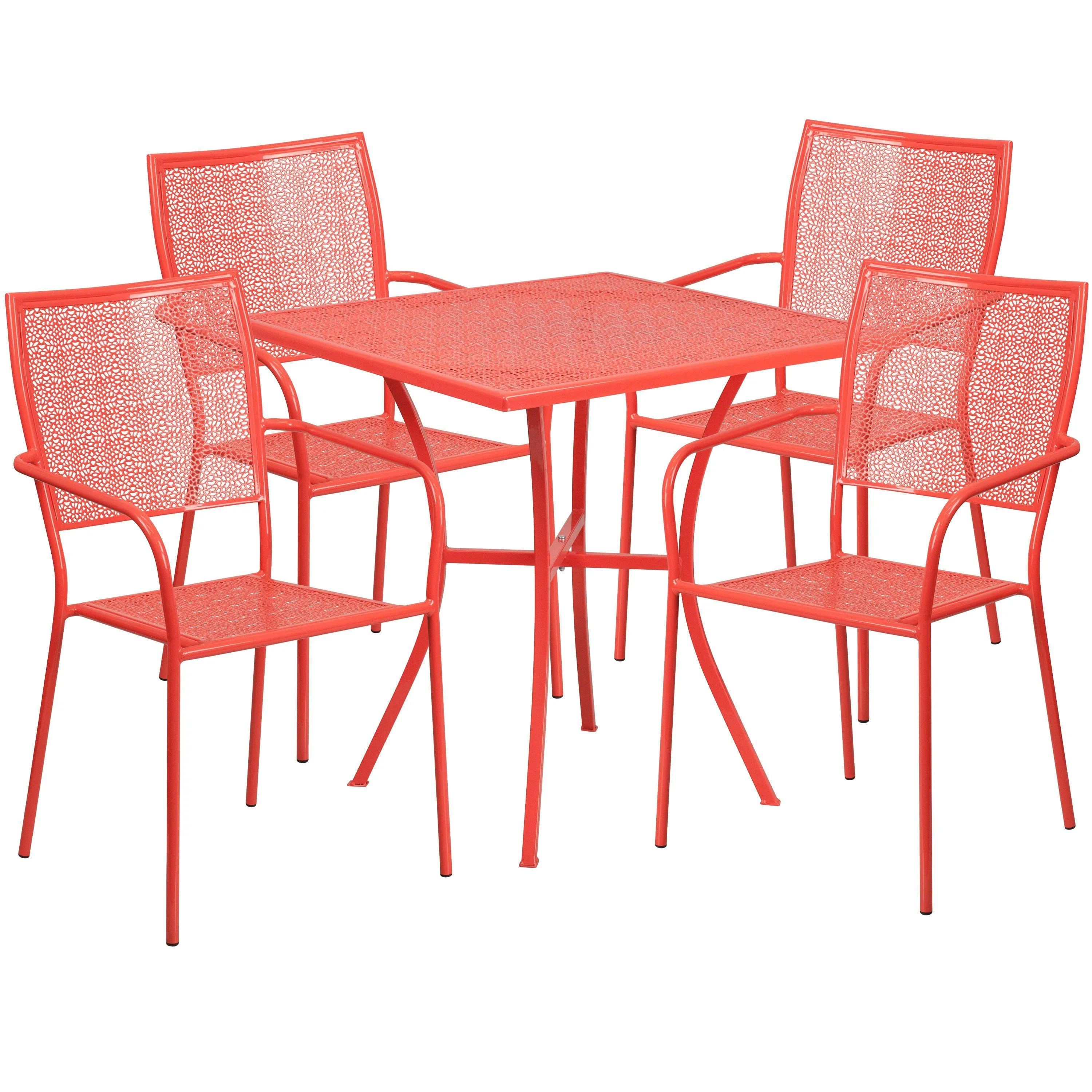 Oia Commercial Grade 28" Square Indoor-Outdoor Steel Patio Table Set with 4 Square Back Chairs