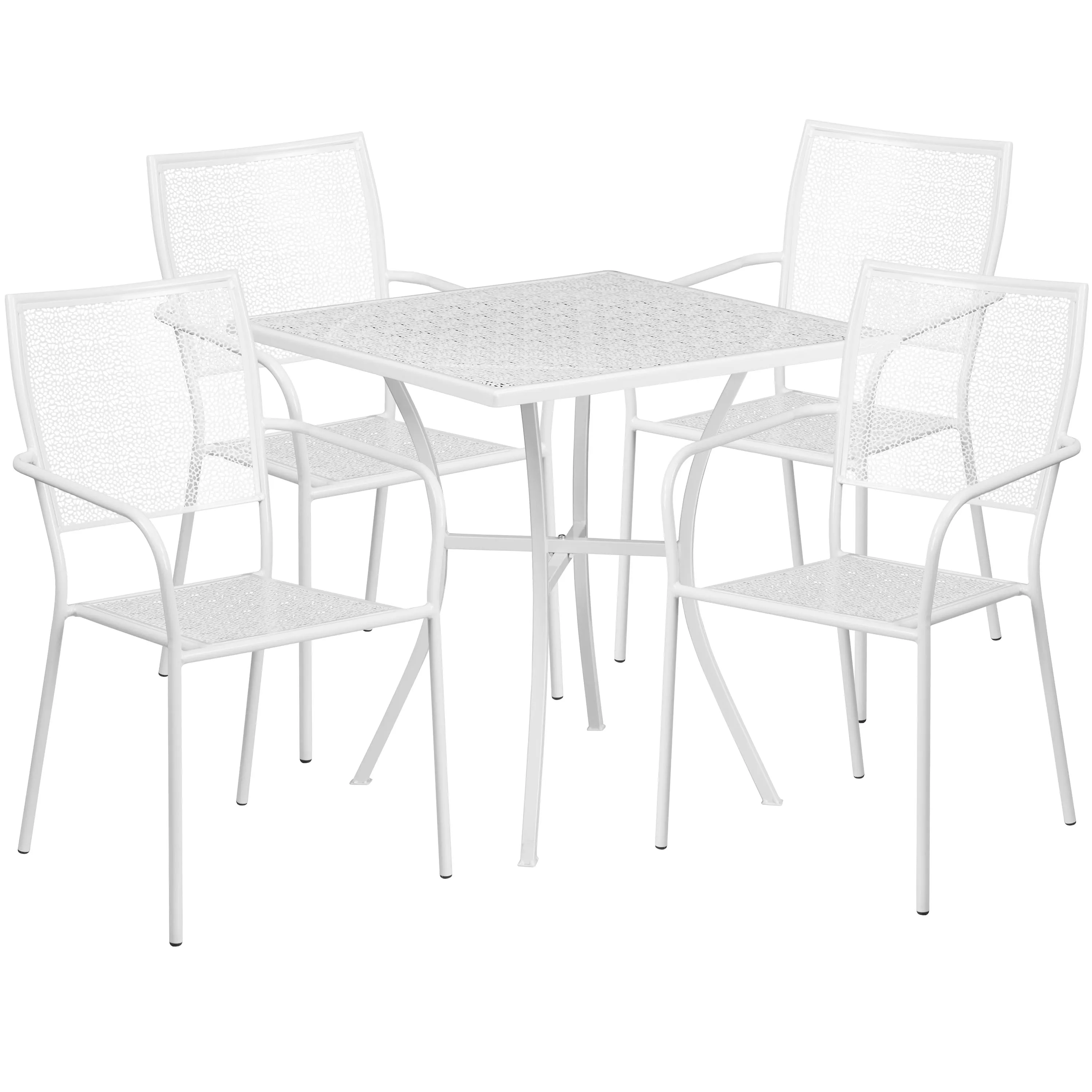 Oia Commercial Grade 28" Square Indoor-Outdoor Steel Patio Table Set with 4 Square Back Chairs