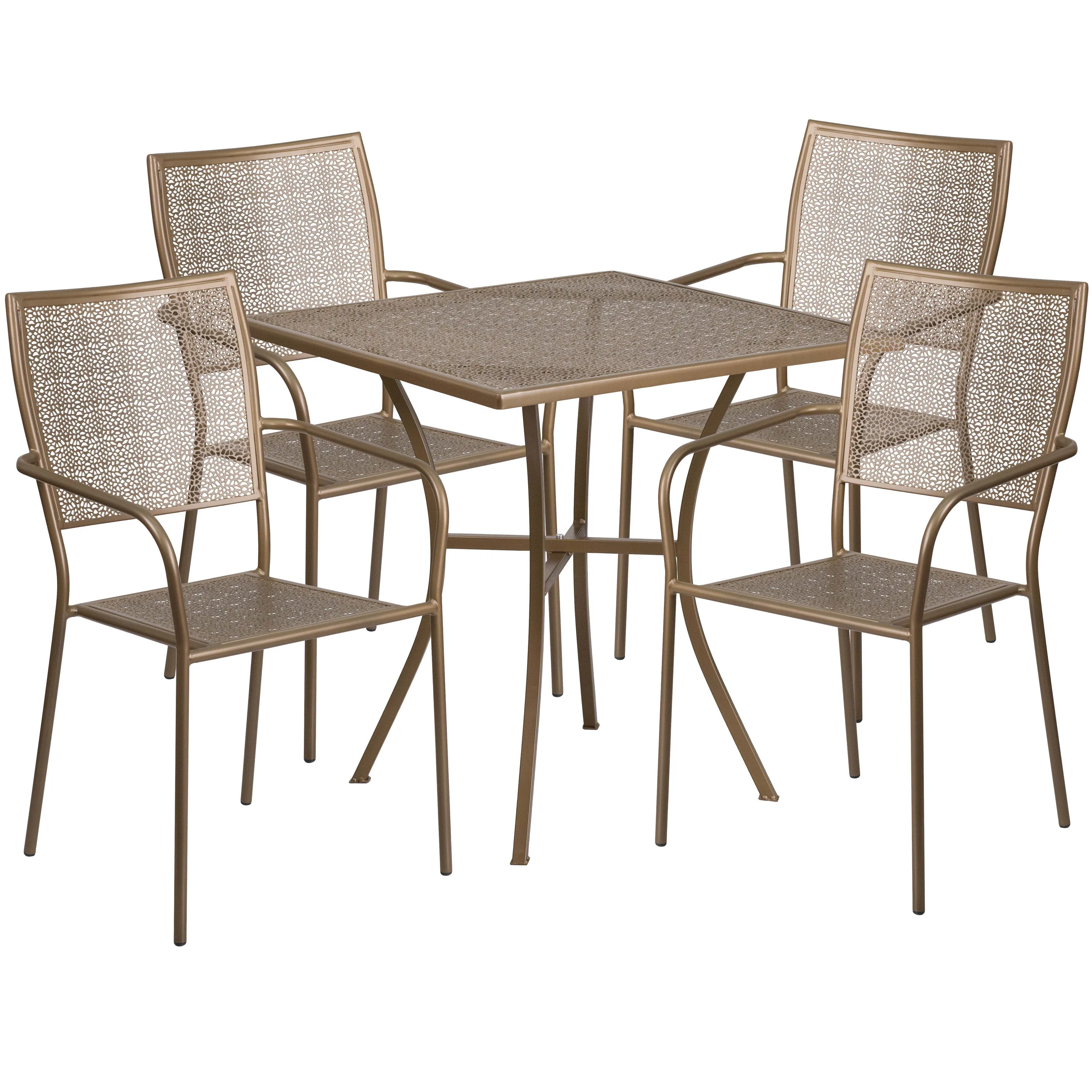 Oia Commercial Grade 28" Square Indoor-Outdoor Steel Patio Table Set with 4 Square Back Chairs