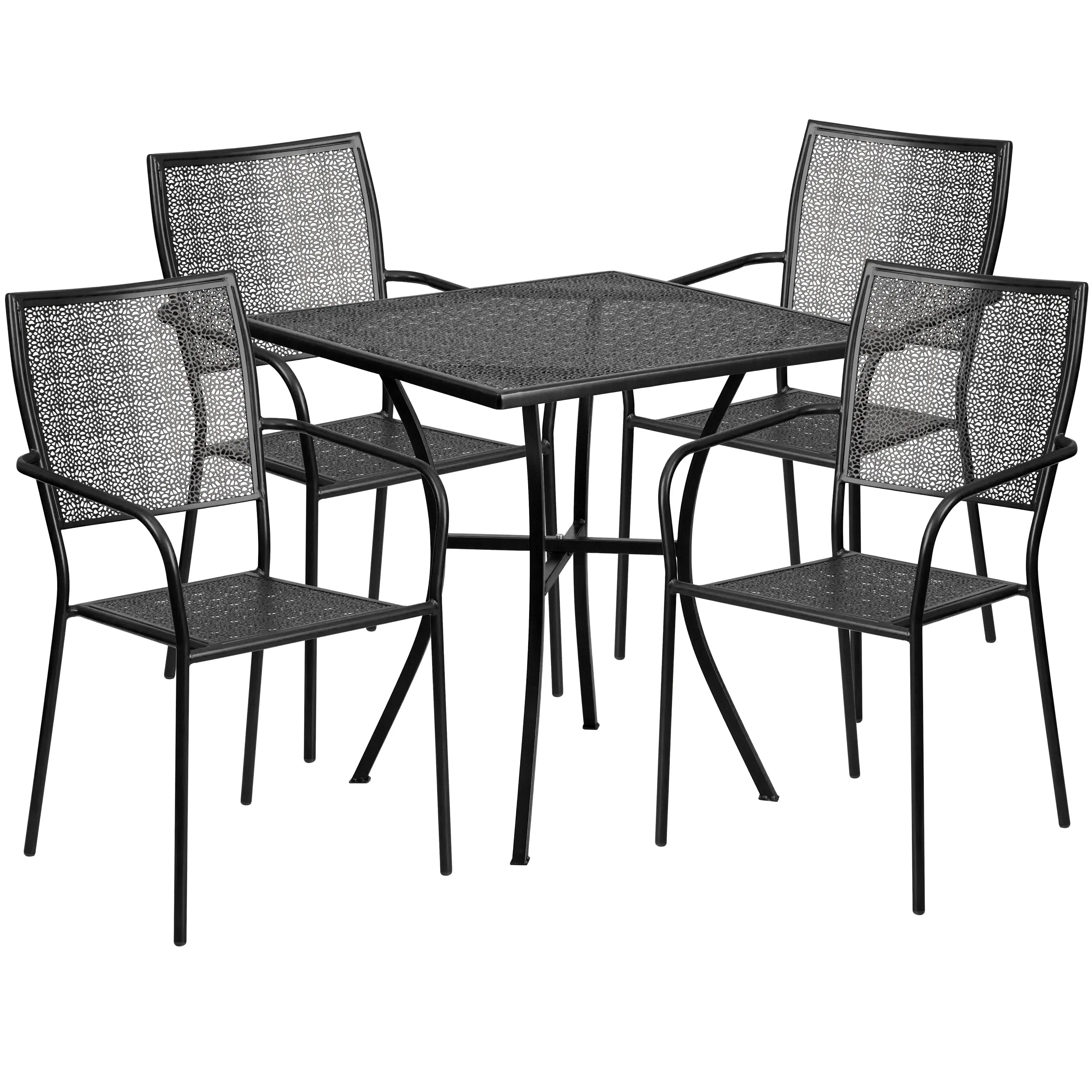 Oia Commercial Grade 28" Square Indoor-Outdoor Steel Patio Table Set with 4 Square Back Chairs