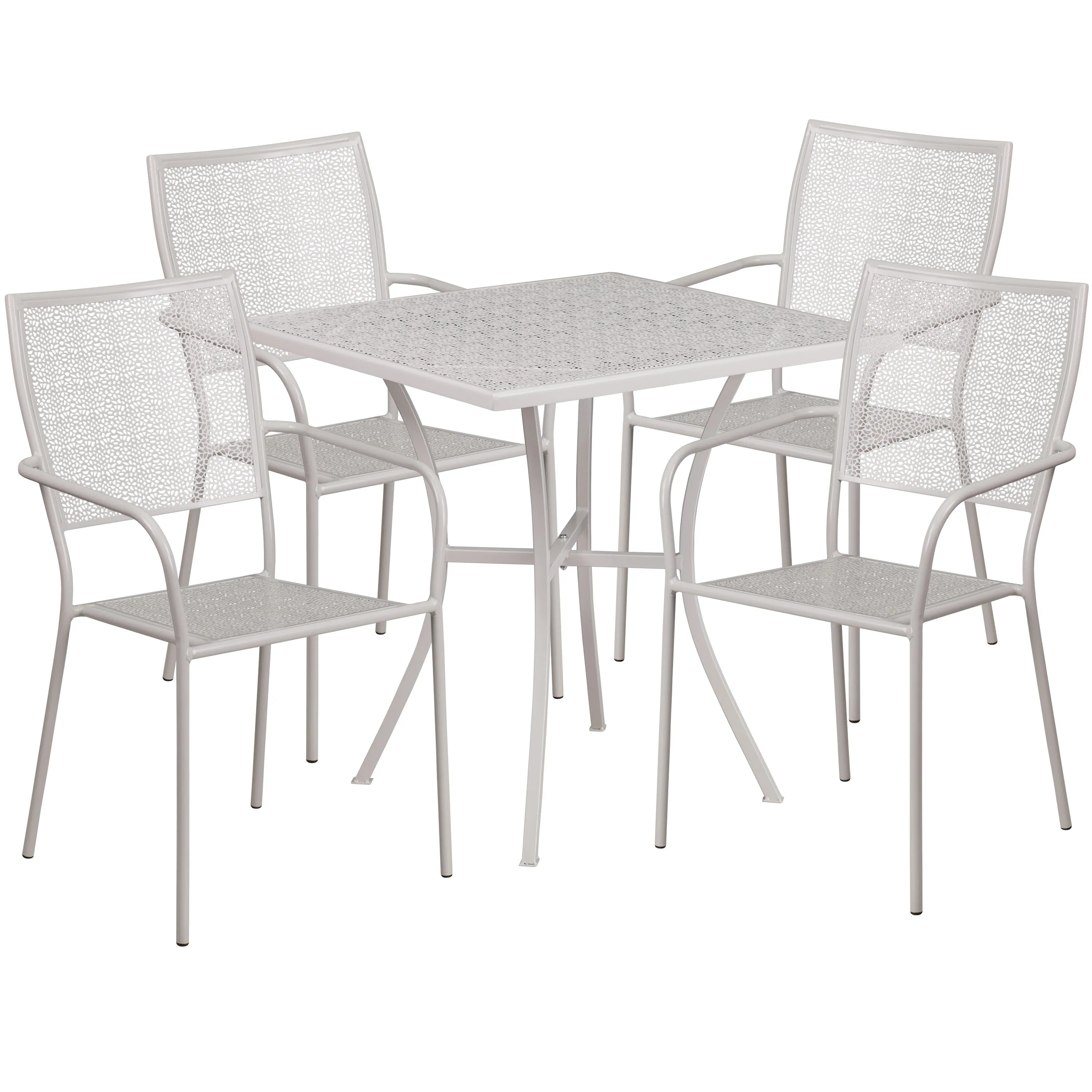 Oia Commercial Grade 28" Square Indoor-Outdoor Steel Patio Table Set with 4 Square Back Chairs