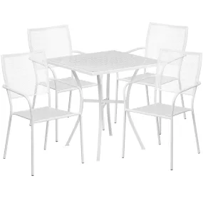 Oia Commercial Grade 28" Square Indoor-Outdoor Steel Patio Table Set with 4 Square Back Chairs