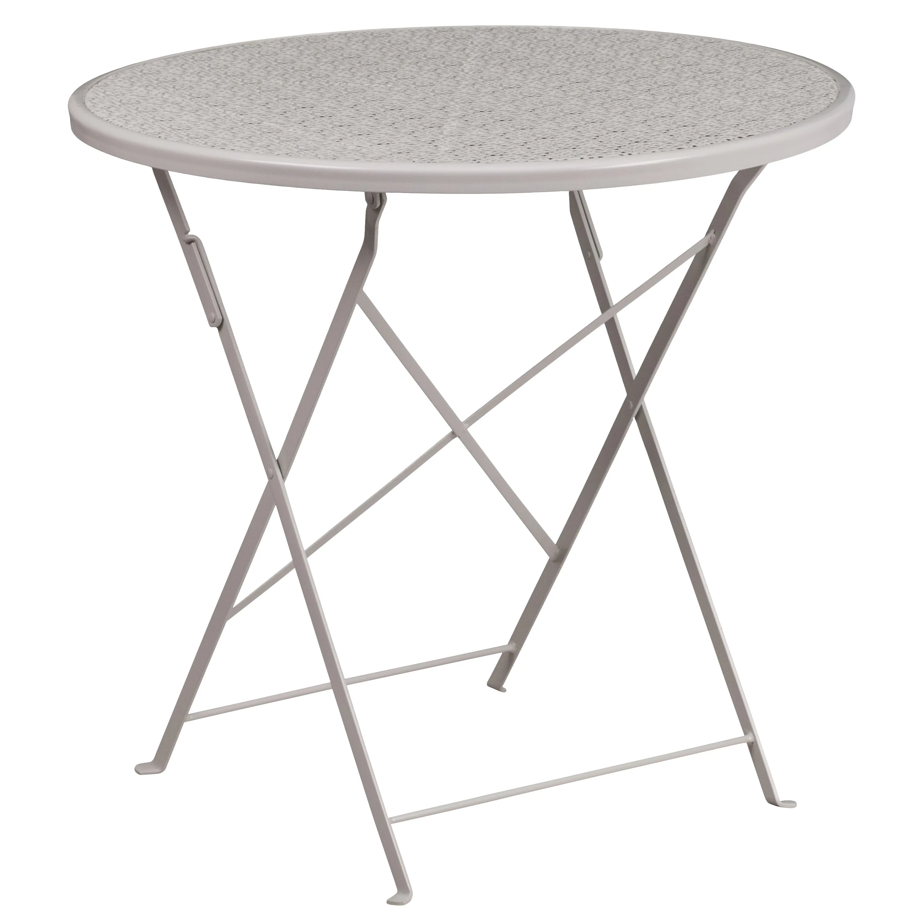 Oia Commercial Grade 30" Round Indoor-Outdoor Steel Folding Patio Table Set with 2 Square Back Chairs