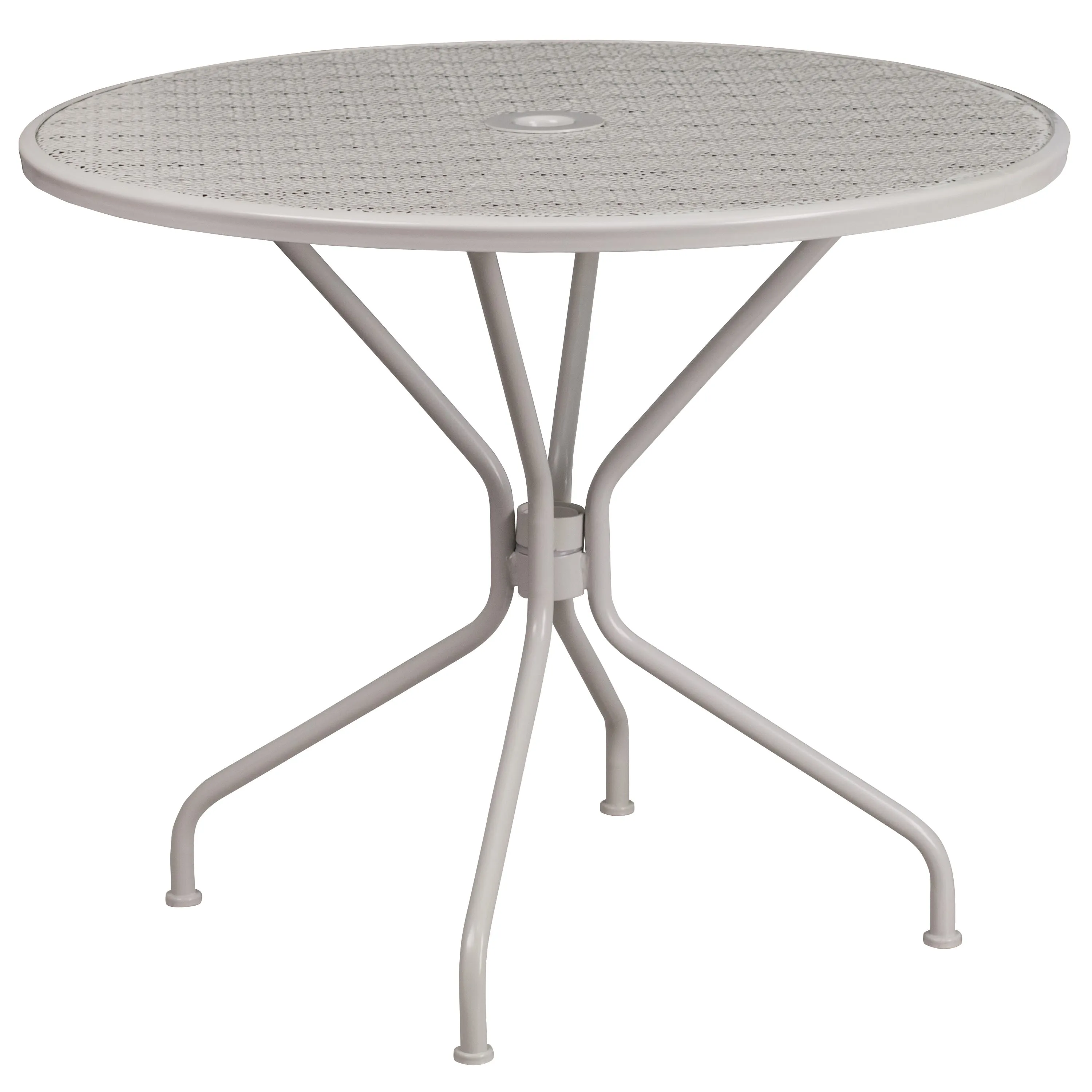 Oia Commercial Grade 35.25" Round Indoor-Outdoor Steel Patio Table Set with 2 Square Back Chairs