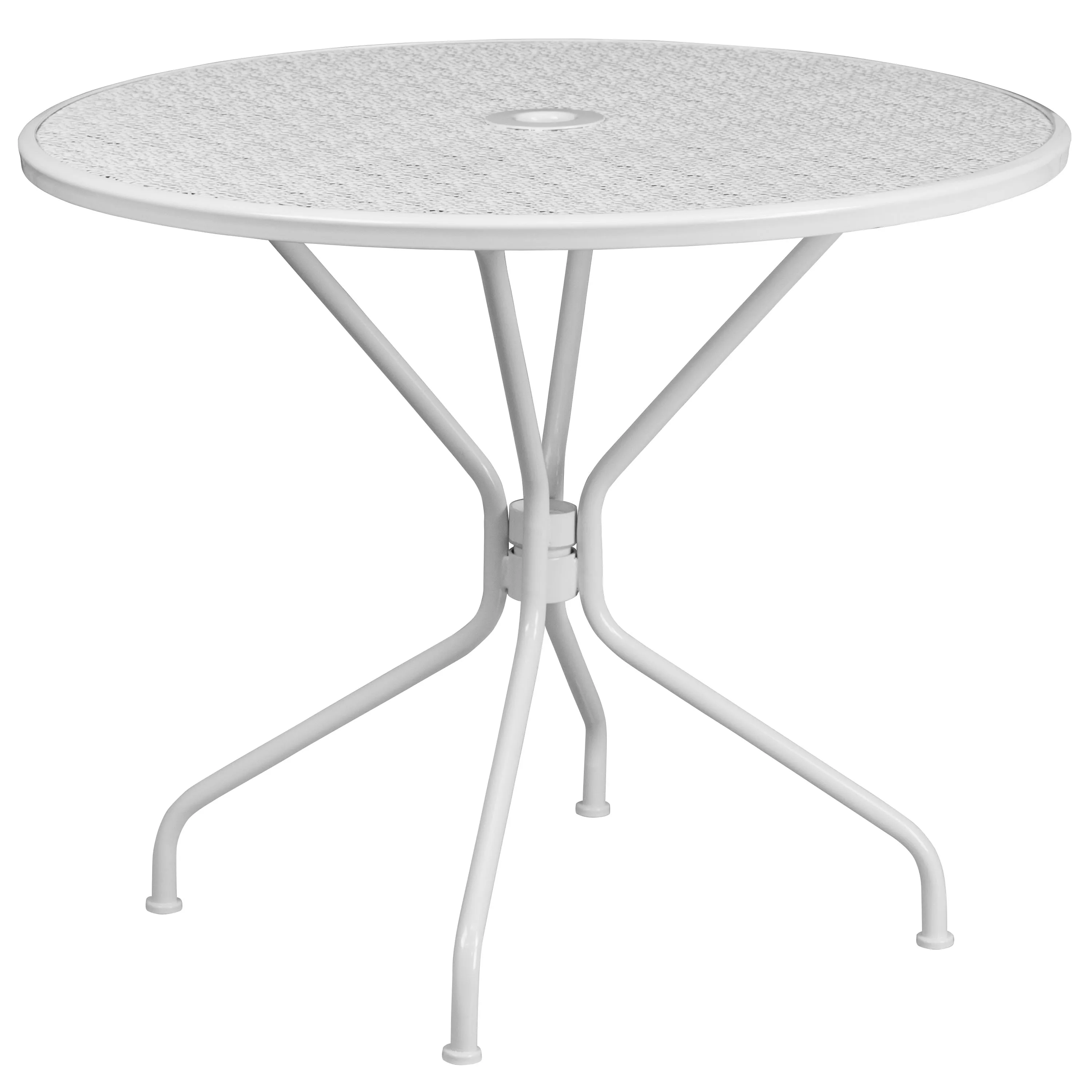 Oia Commercial Grade 35.25" Round Indoor-Outdoor Steel Patio Table Set with 2 Square Back Chairs