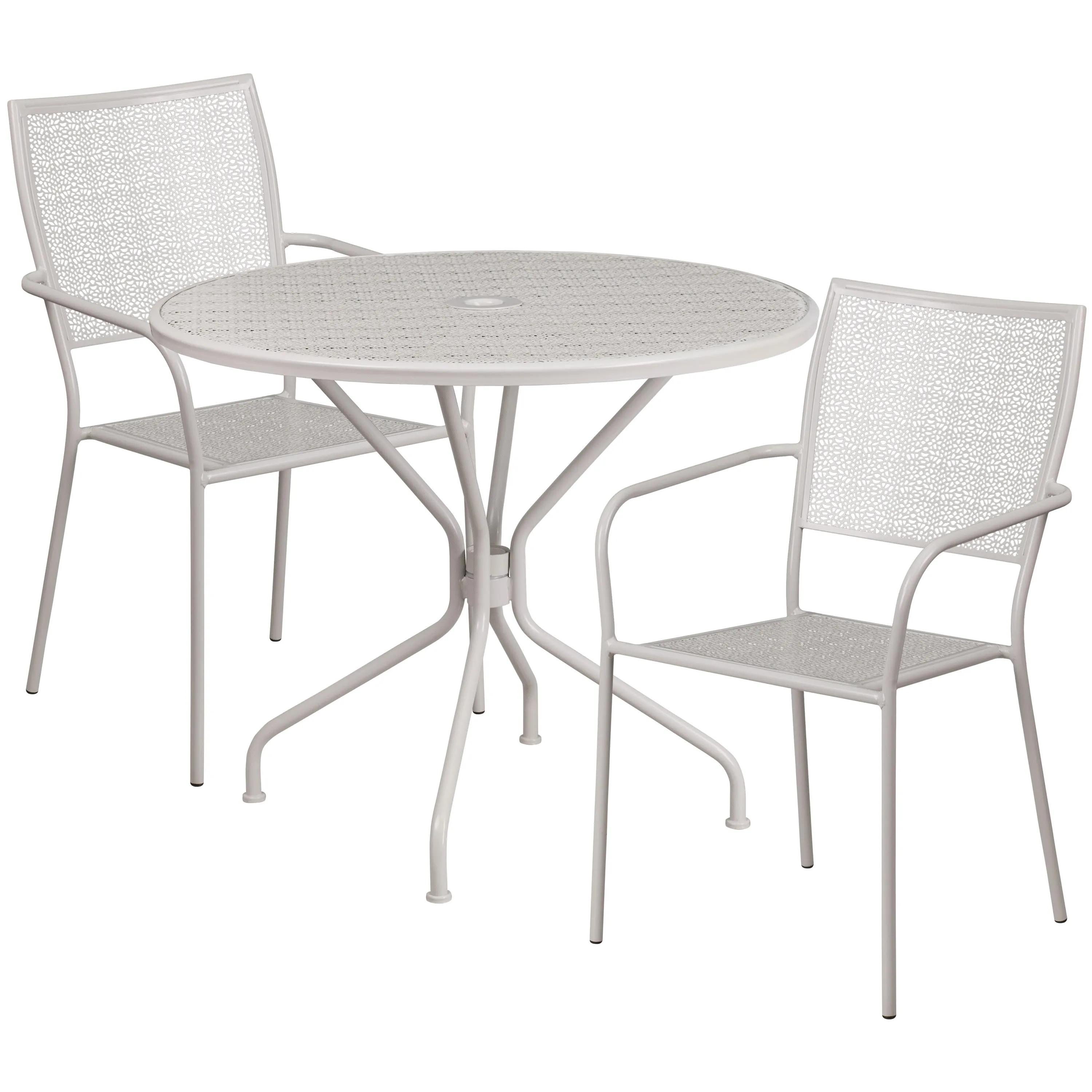 Oia Commercial Grade 35.25" Round Indoor-Outdoor Steel Patio Table Set with 2 Square Back Chairs