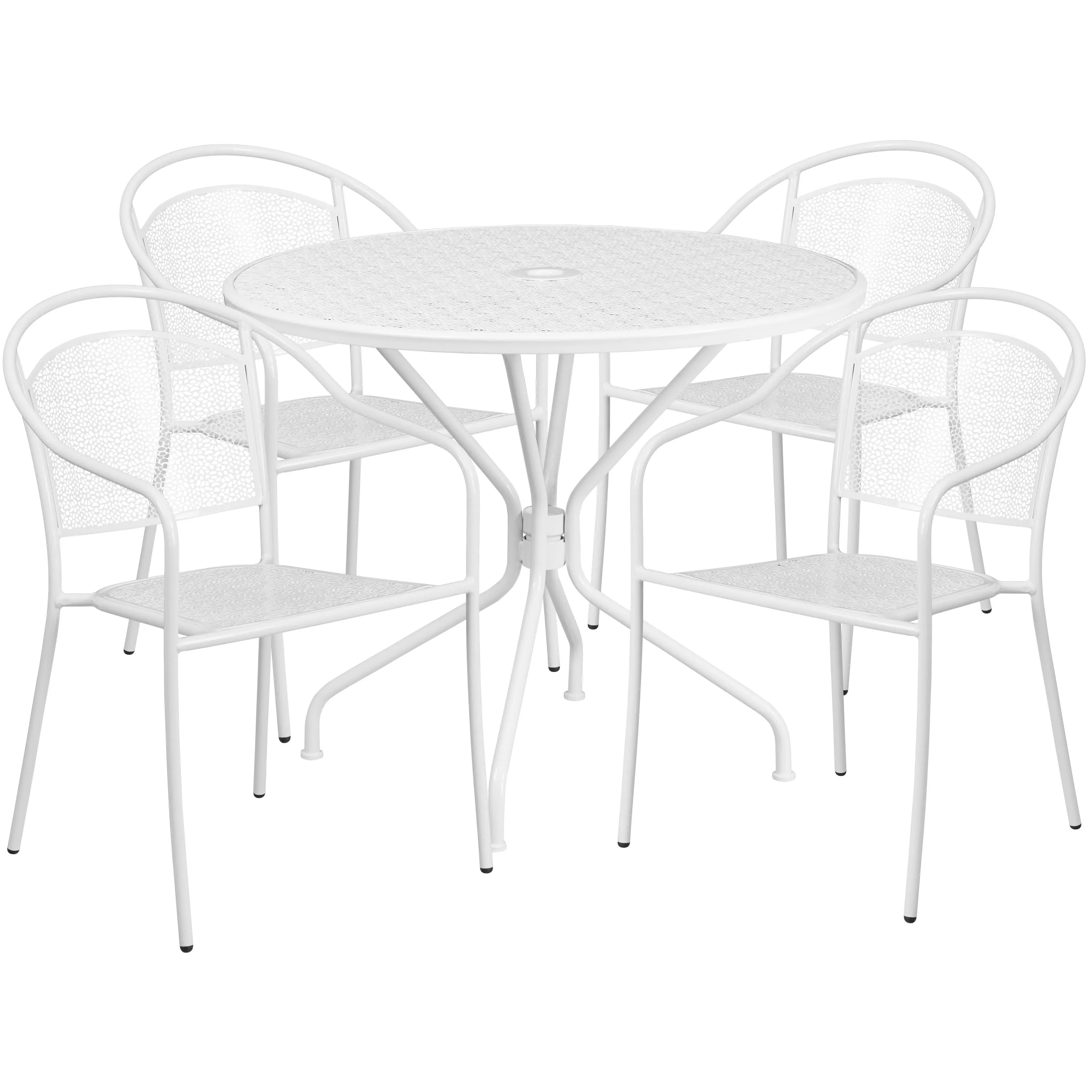 Oia Commercial Grade 35.25" Round Indoor-Outdoor Steel Patio Table Set with 4 Round Back Chairs