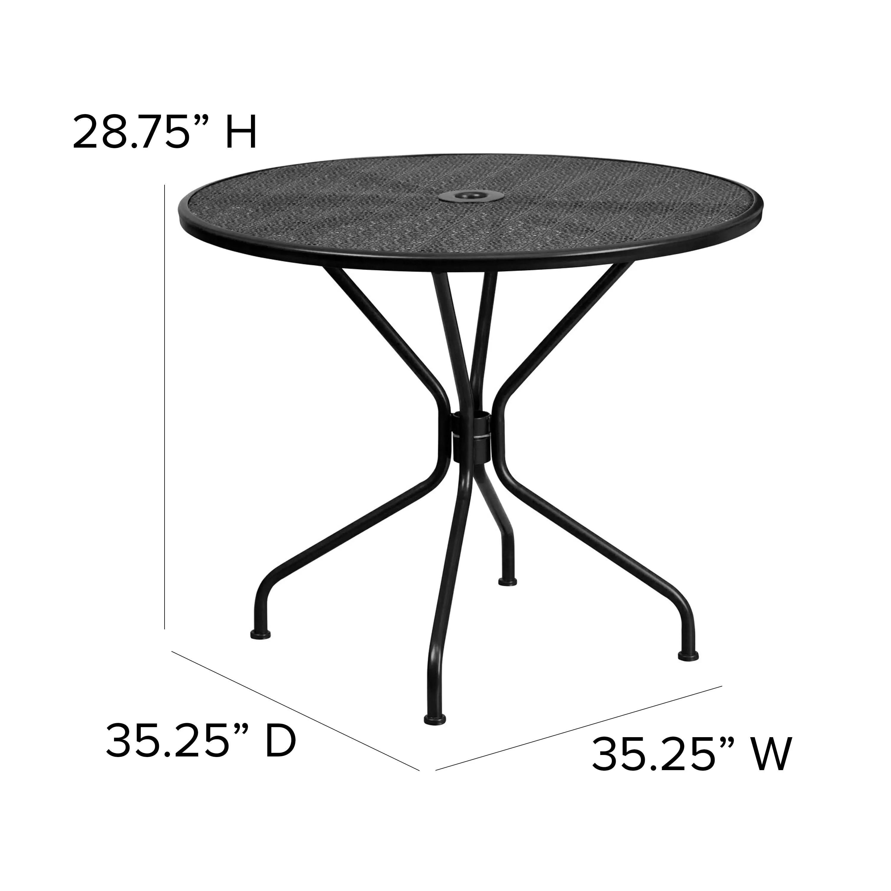 Oia Commercial Grade 35.25" Round Indoor-Outdoor Steel Patio Table Set with 4 Round Back Chairs