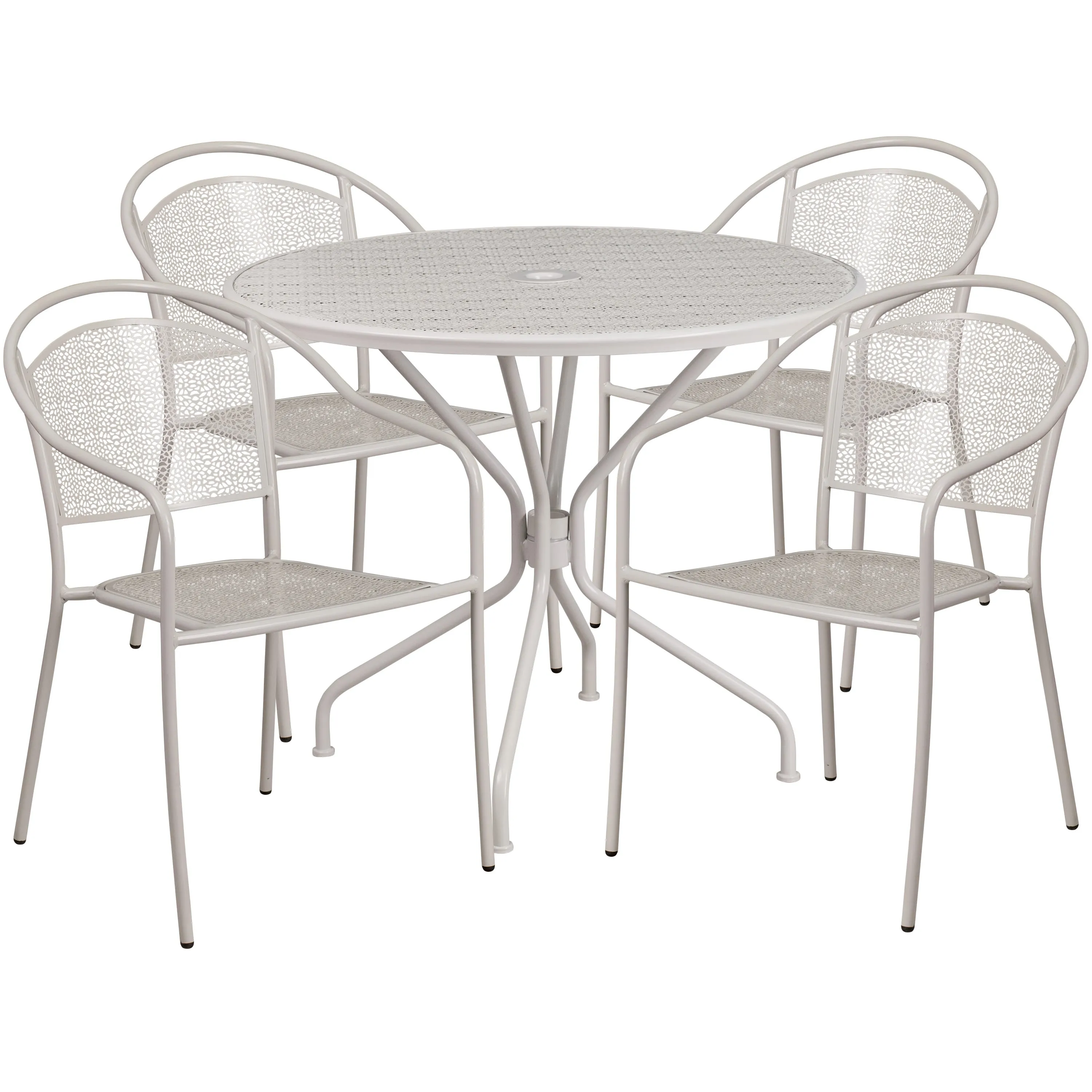 Oia Commercial Grade 35.25" Round Indoor-Outdoor Steel Patio Table Set with 4 Round Back Chairs