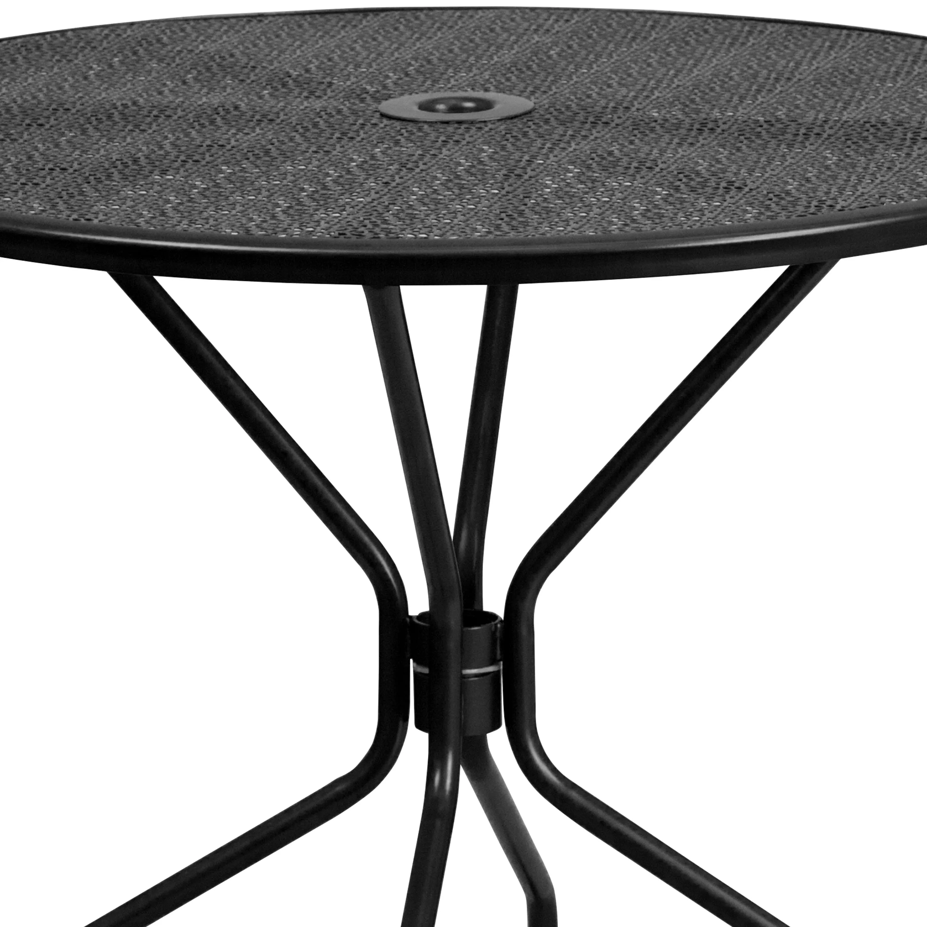 Oia Commercial Grade 35.25" Round Indoor-Outdoor Steel Patio Table Set with 4 Round Back Chairs