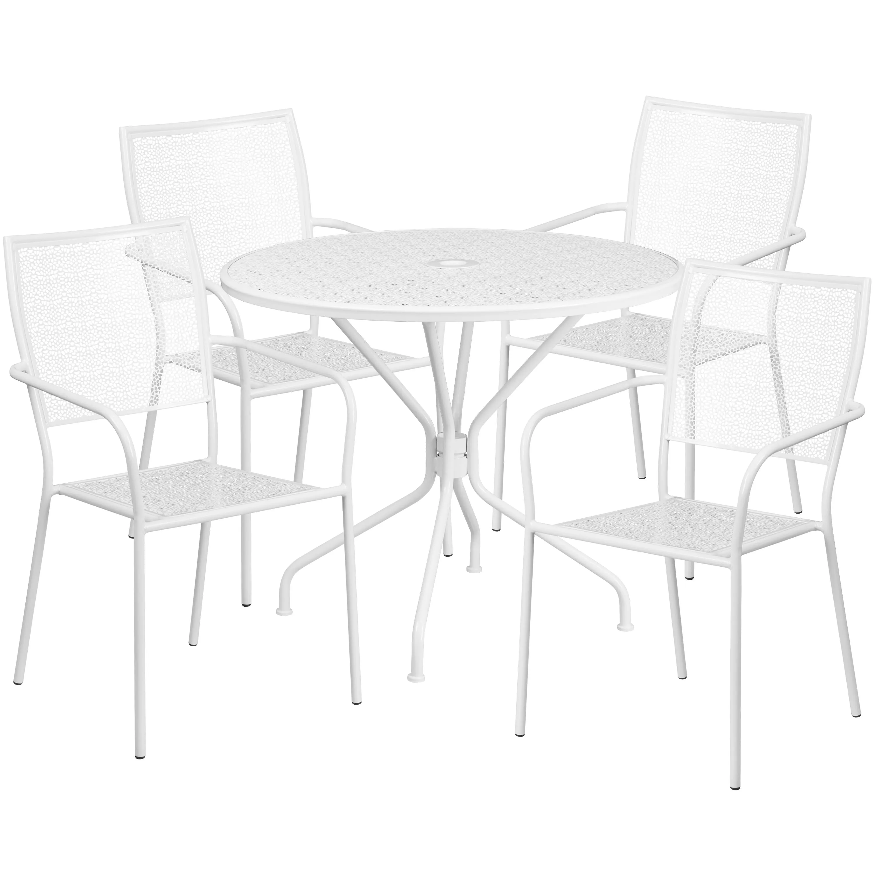 Oia Commercial Grade 35.25" Round Indoor-Outdoor Steel Patio Table Set with 4 Square Back Chairs