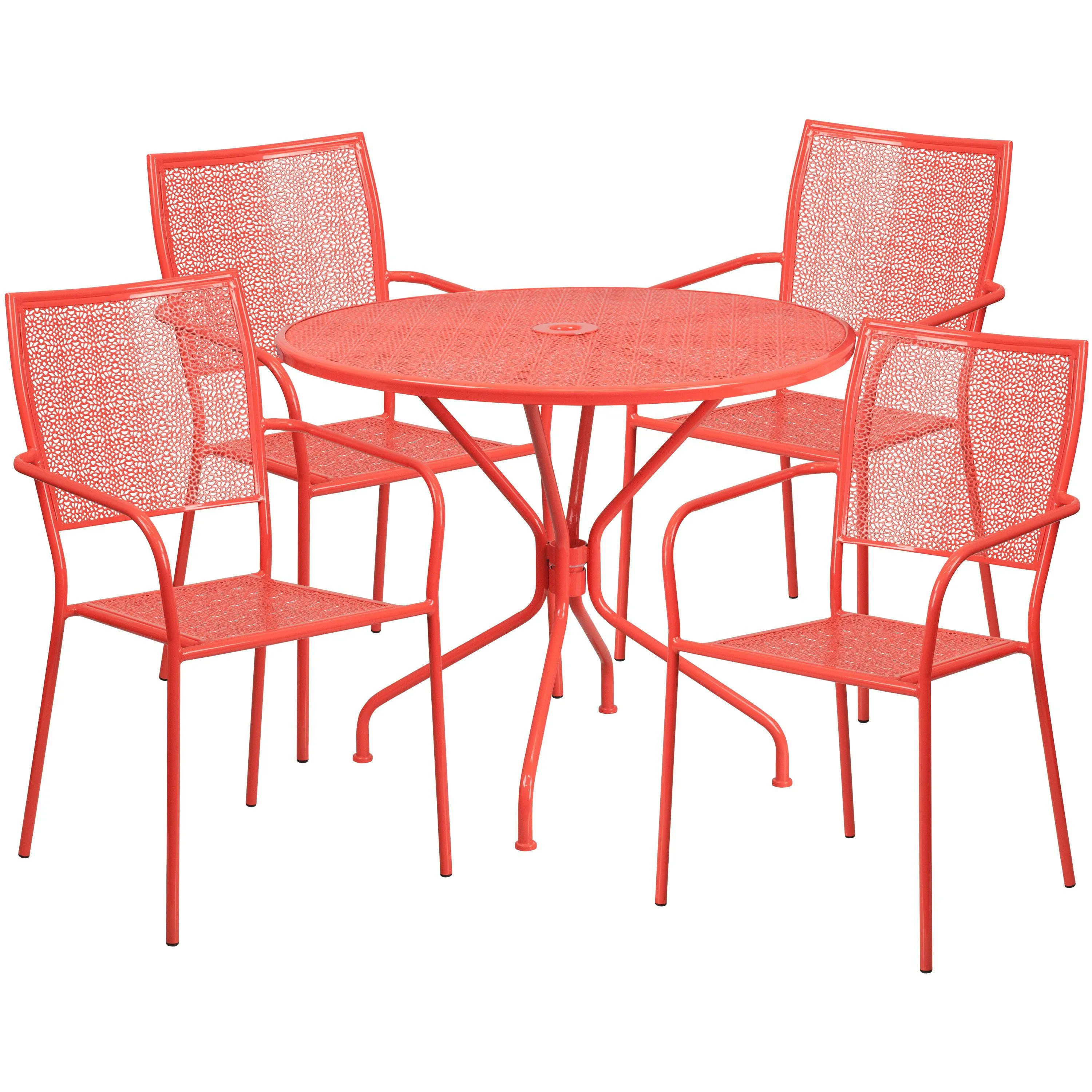 Oia Commercial Grade 35.25" Round Indoor-Outdoor Steel Patio Table Set with 4 Square Back Chairs