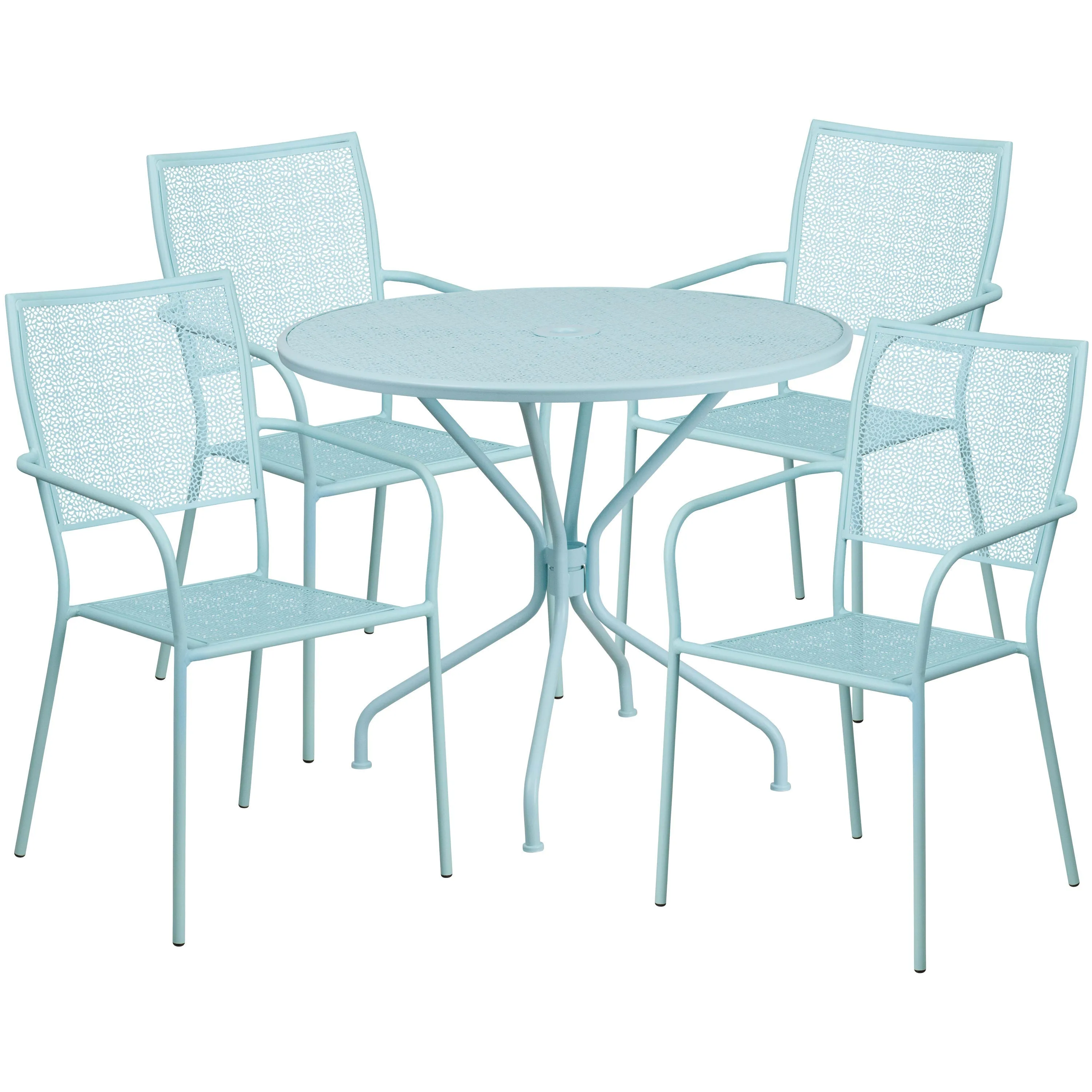 Oia Commercial Grade 35.25" Round Indoor-Outdoor Steel Patio Table Set with 4 Square Back Chairs