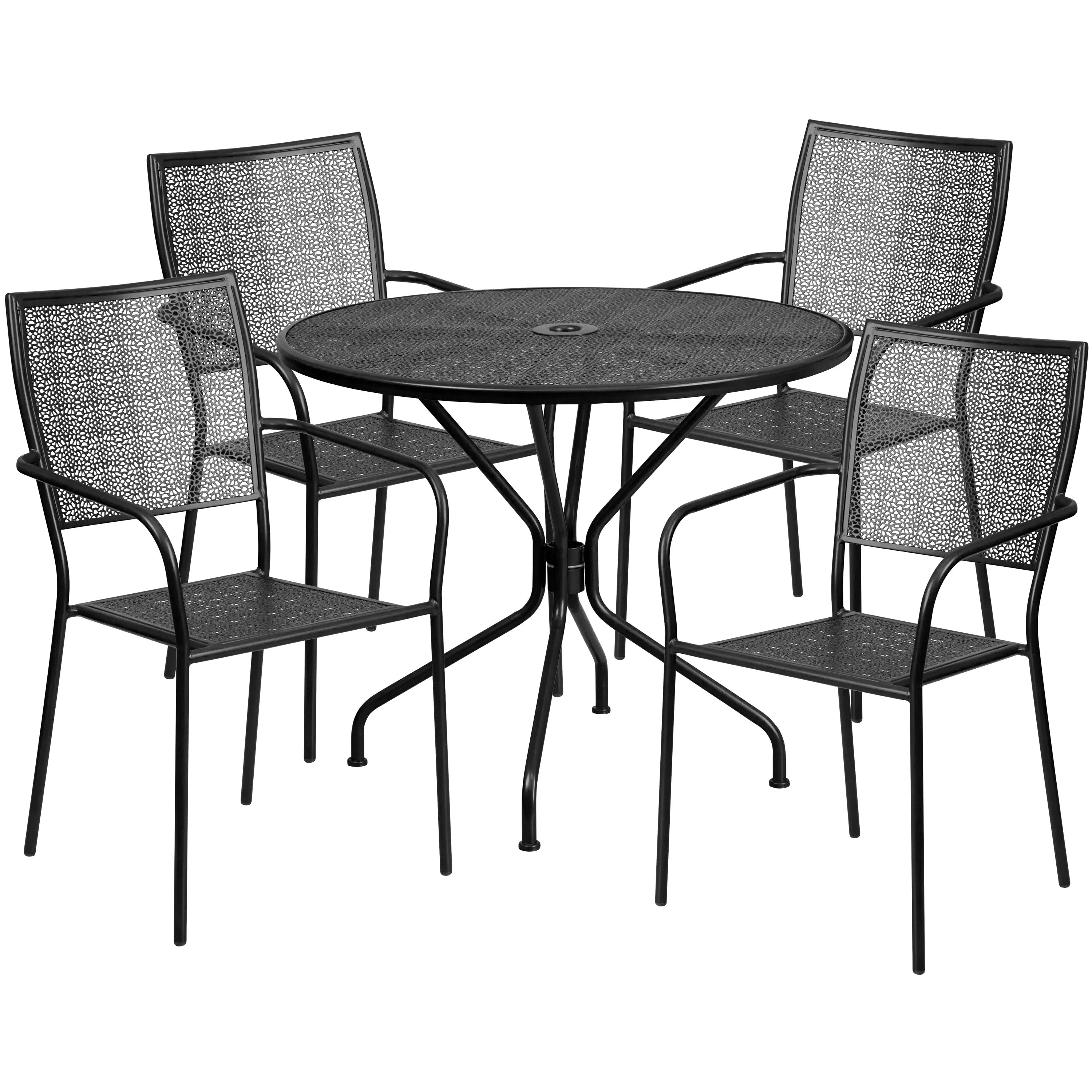 Oia Commercial Grade 35.25" Round Indoor-Outdoor Steel Patio Table Set with 4 Square Back Chairs