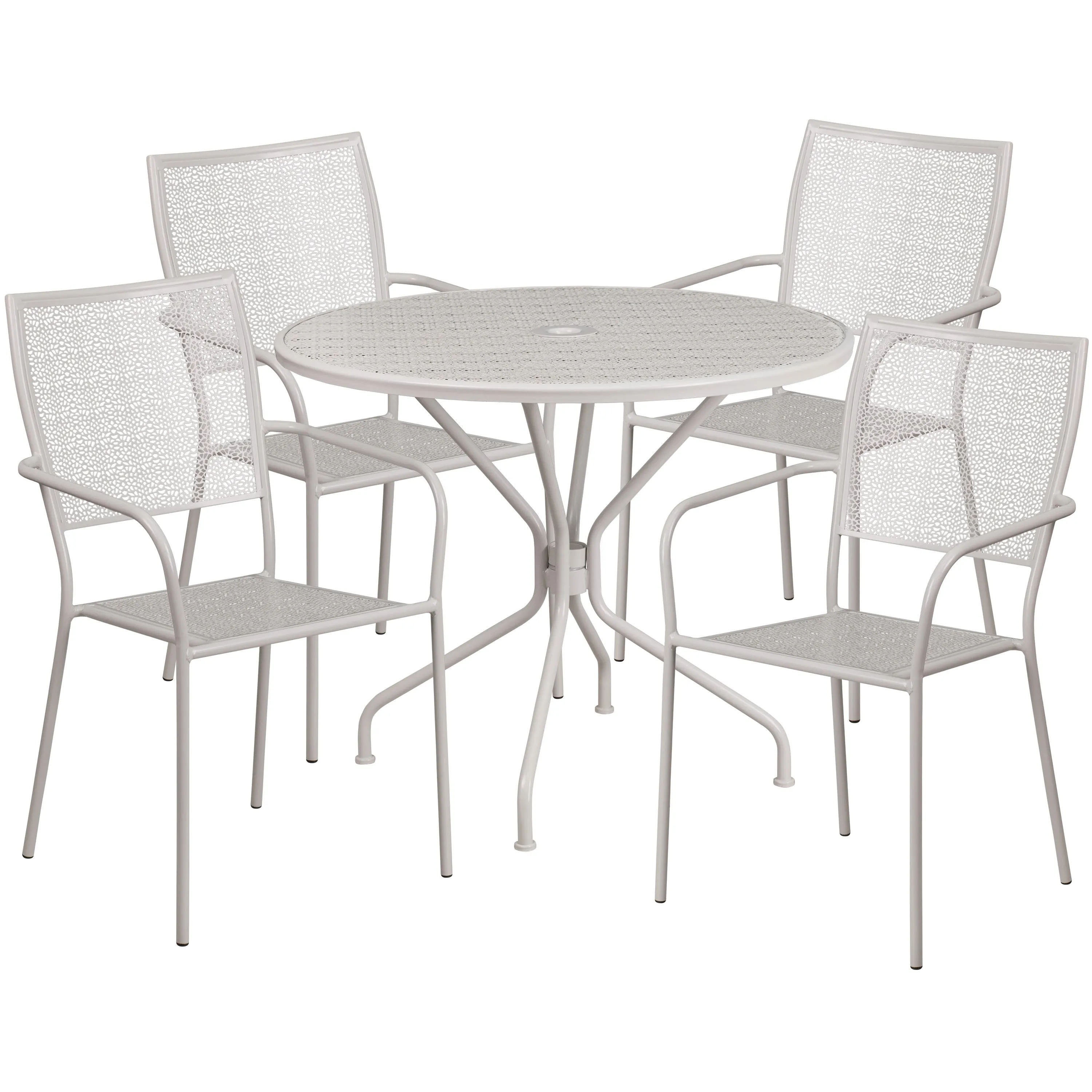 Oia Commercial Grade 35.25" Round Indoor-Outdoor Steel Patio Table Set with 4 Square Back Chairs